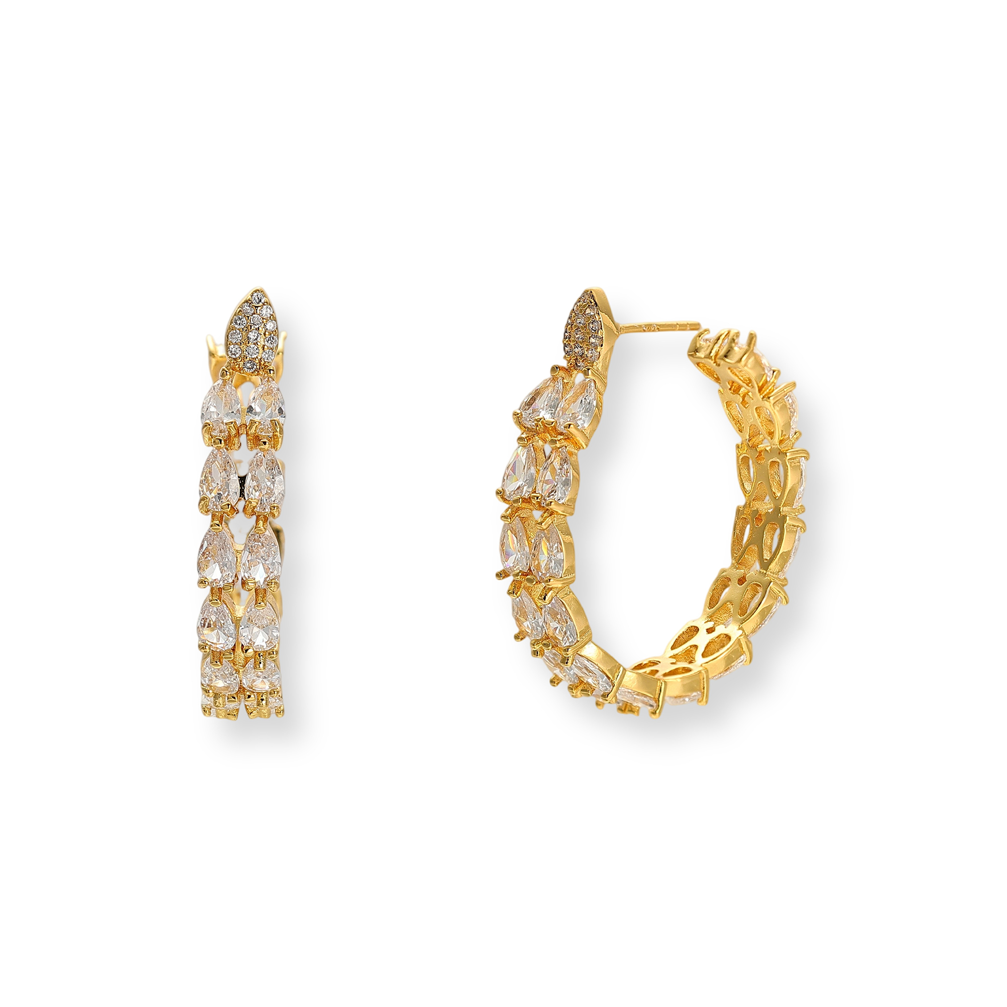 Justina 18K Gold Dual-Row Teardrop Hoop Earrings