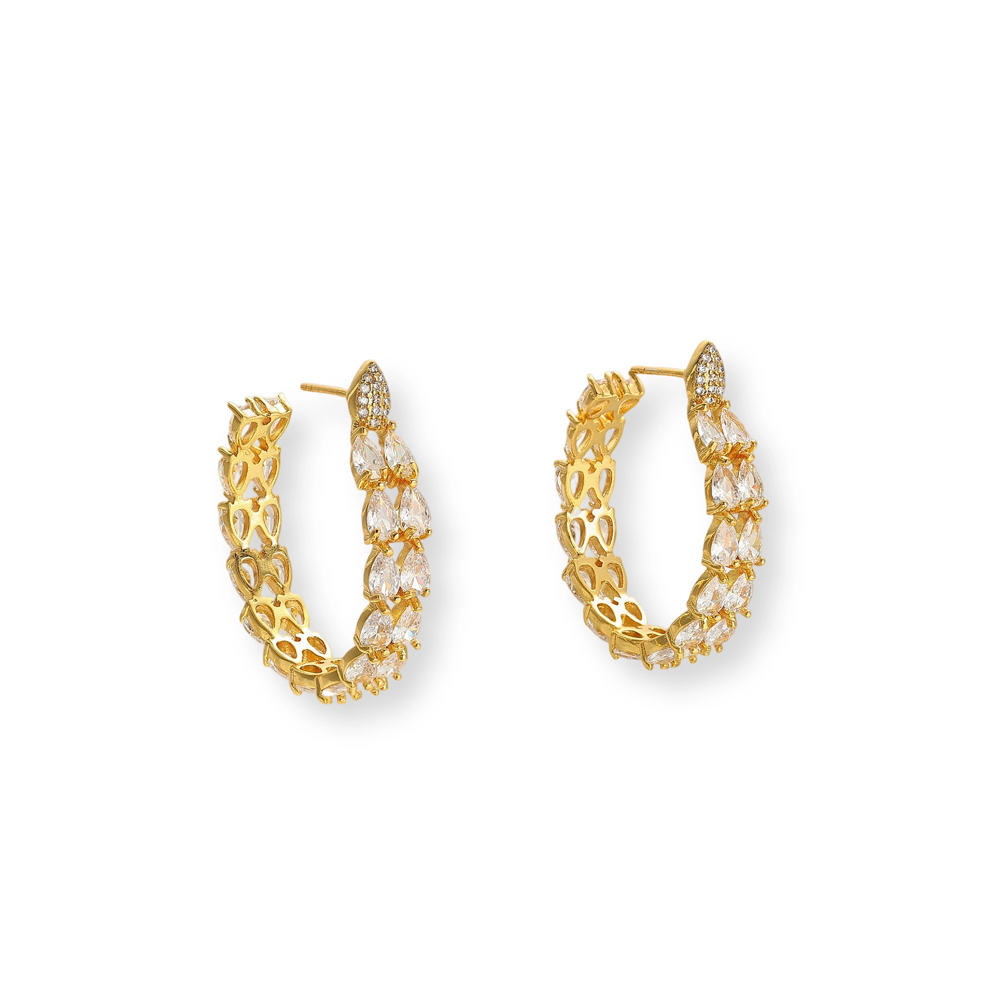 Justina 18K Gold Dual-Row Teardrop Hoop Earrings