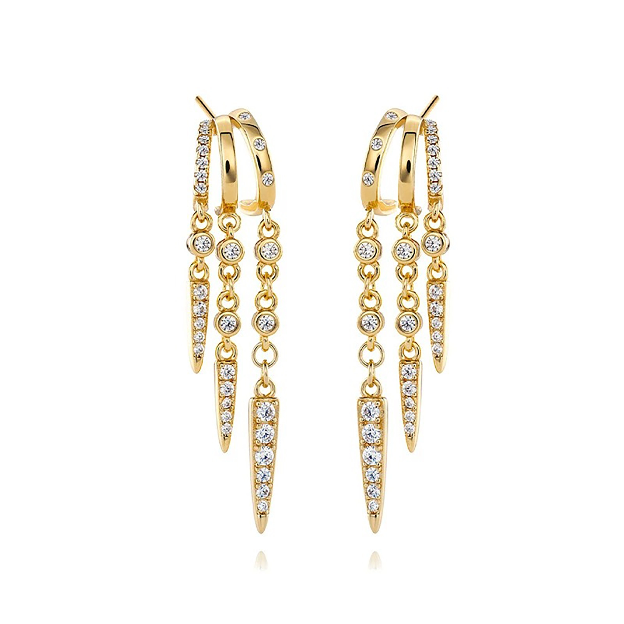 Käthe 18K Gold Triple-Arch Spike Drop Earrings