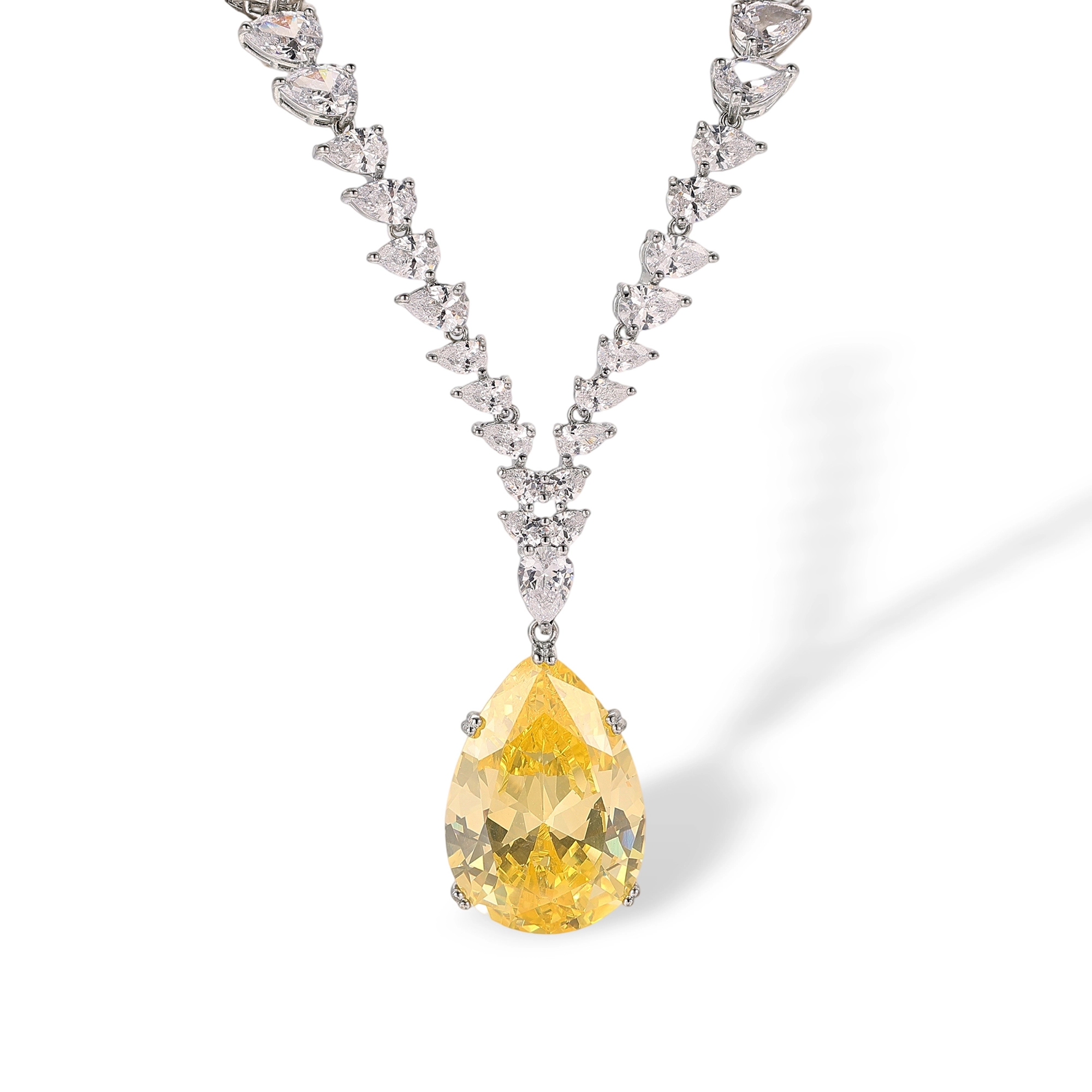 Kallisto Yellow Teardrop Drop Earrings & Necklace Set