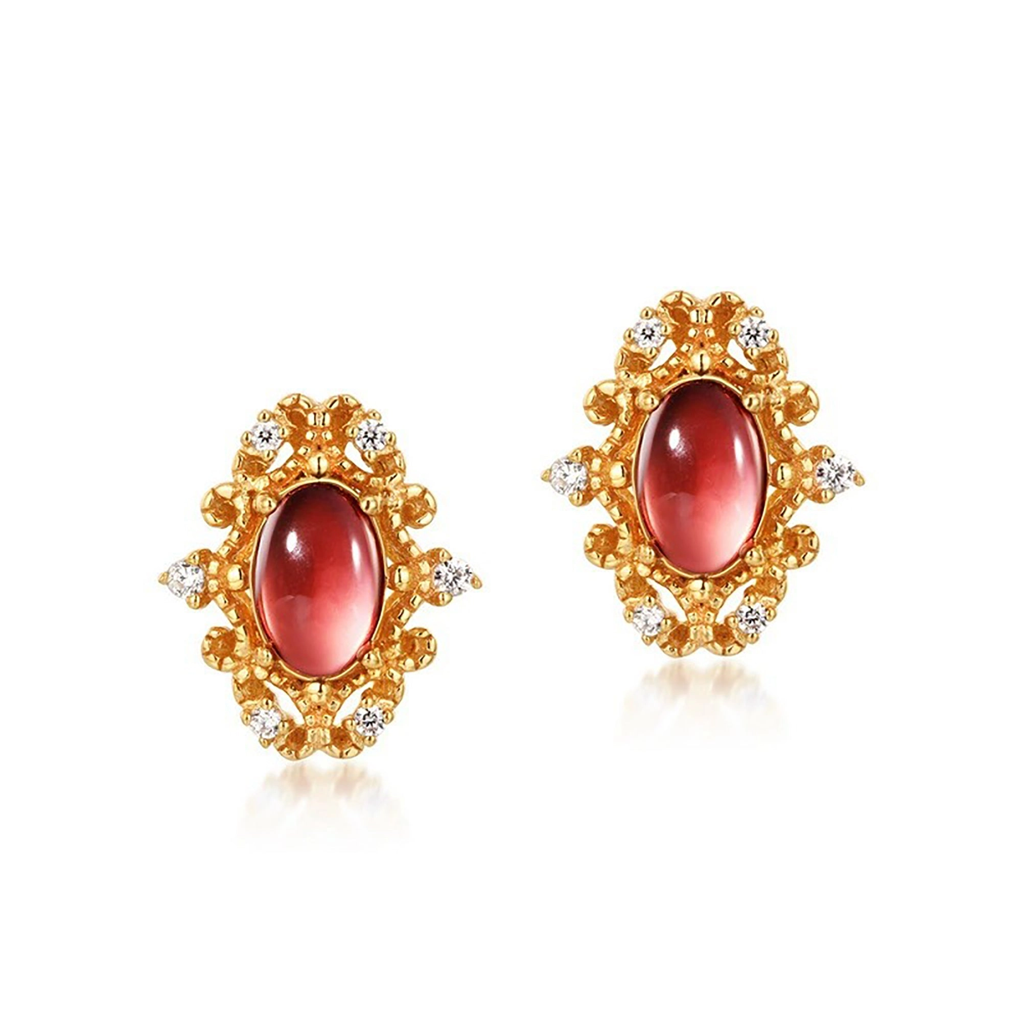 Lison Red Oval Stud Earrings
