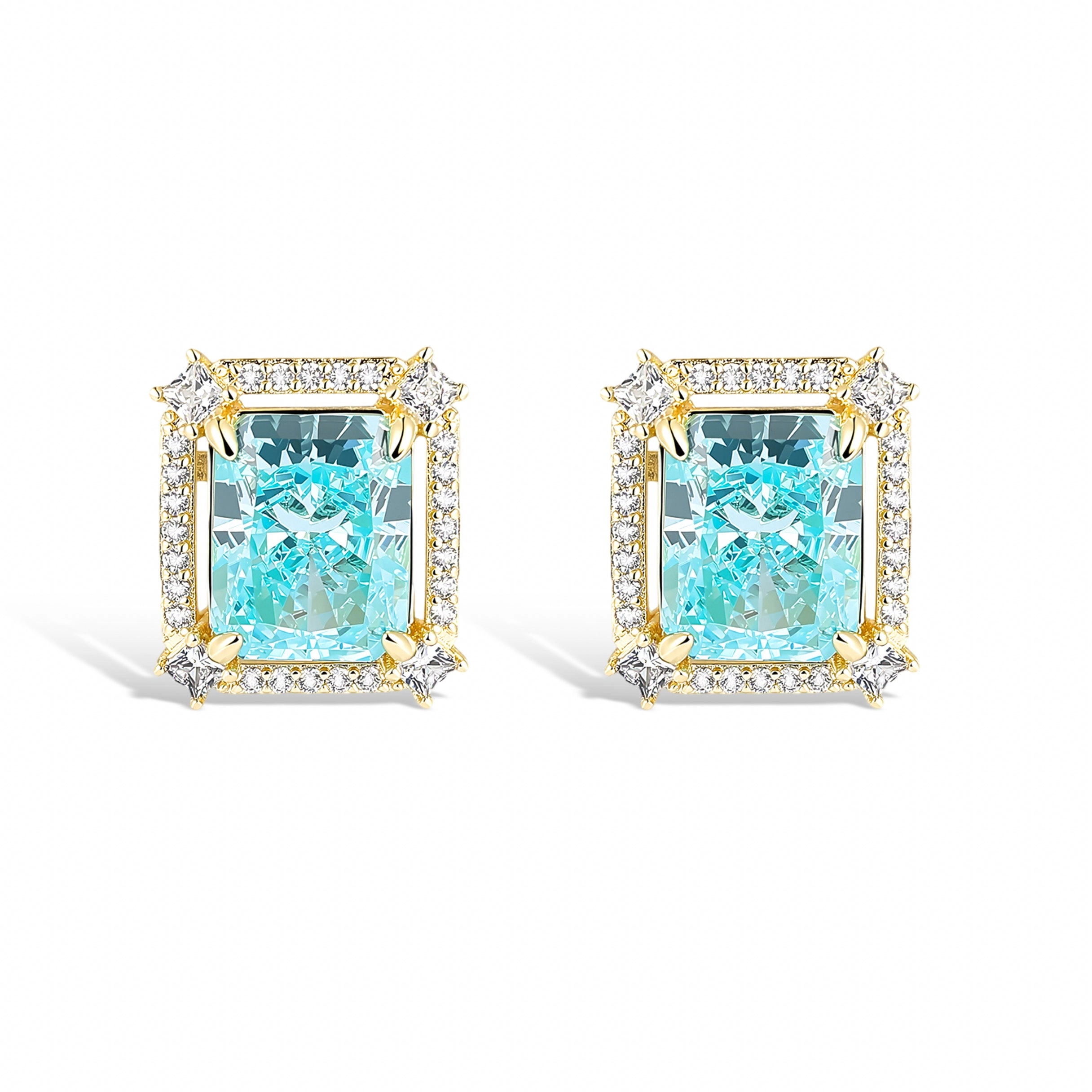 Lucie 14K Gold Blue Radiant Stud Earrings