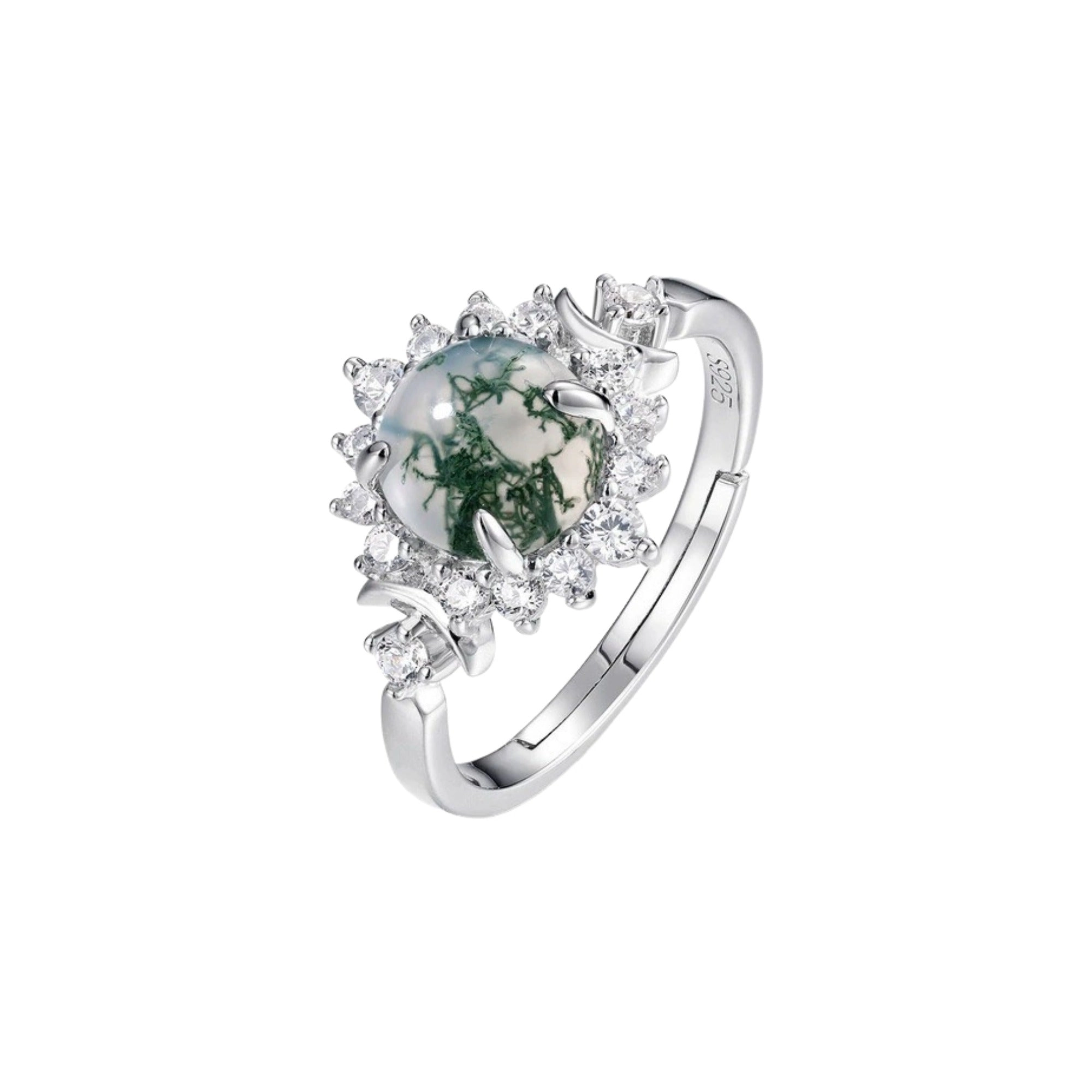 Madenn White Round Moss Open Ring