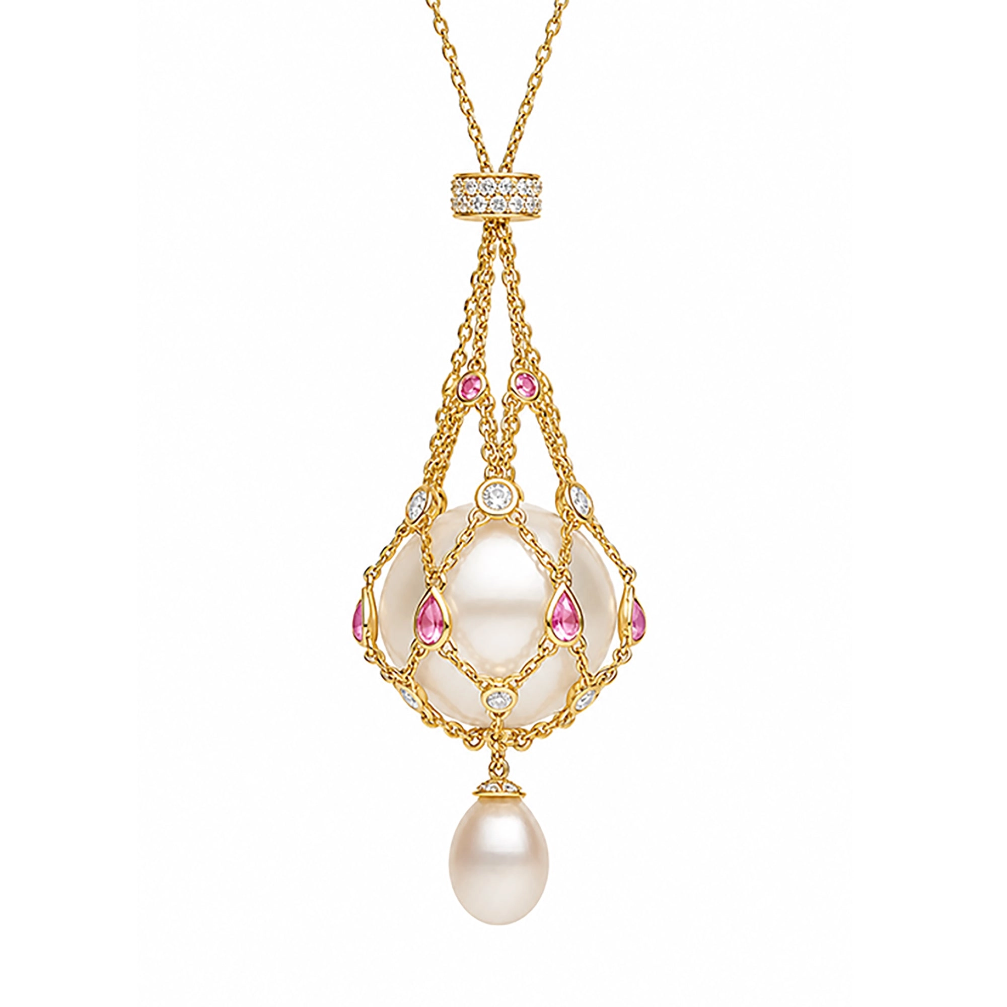 Mathilda Pink Accent Pearl Pendant Necklace