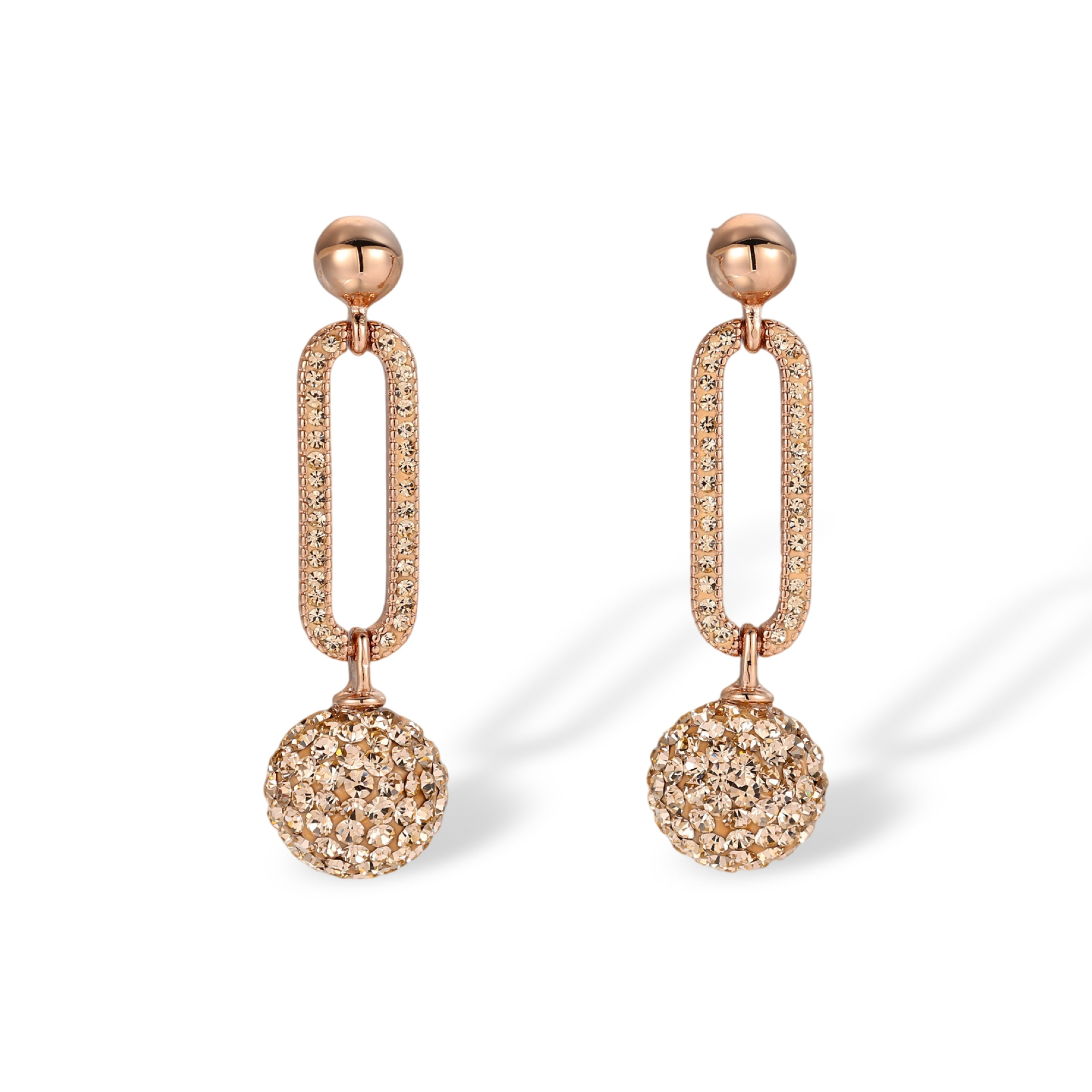 Odine Rose Gold Oval Link Sphere Drop Earrings