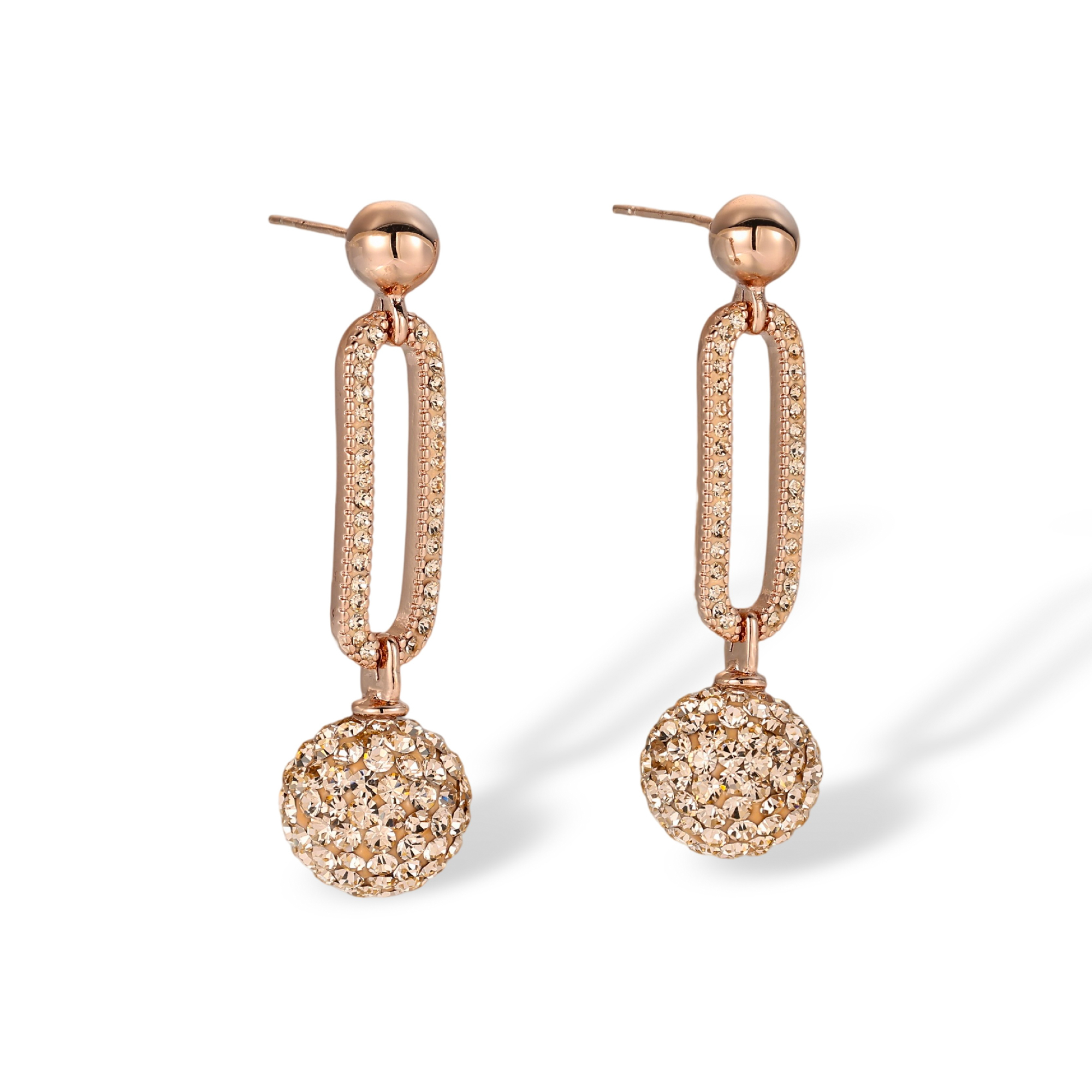 Odine Rose Gold Oval Link Sphere Drop Earrings