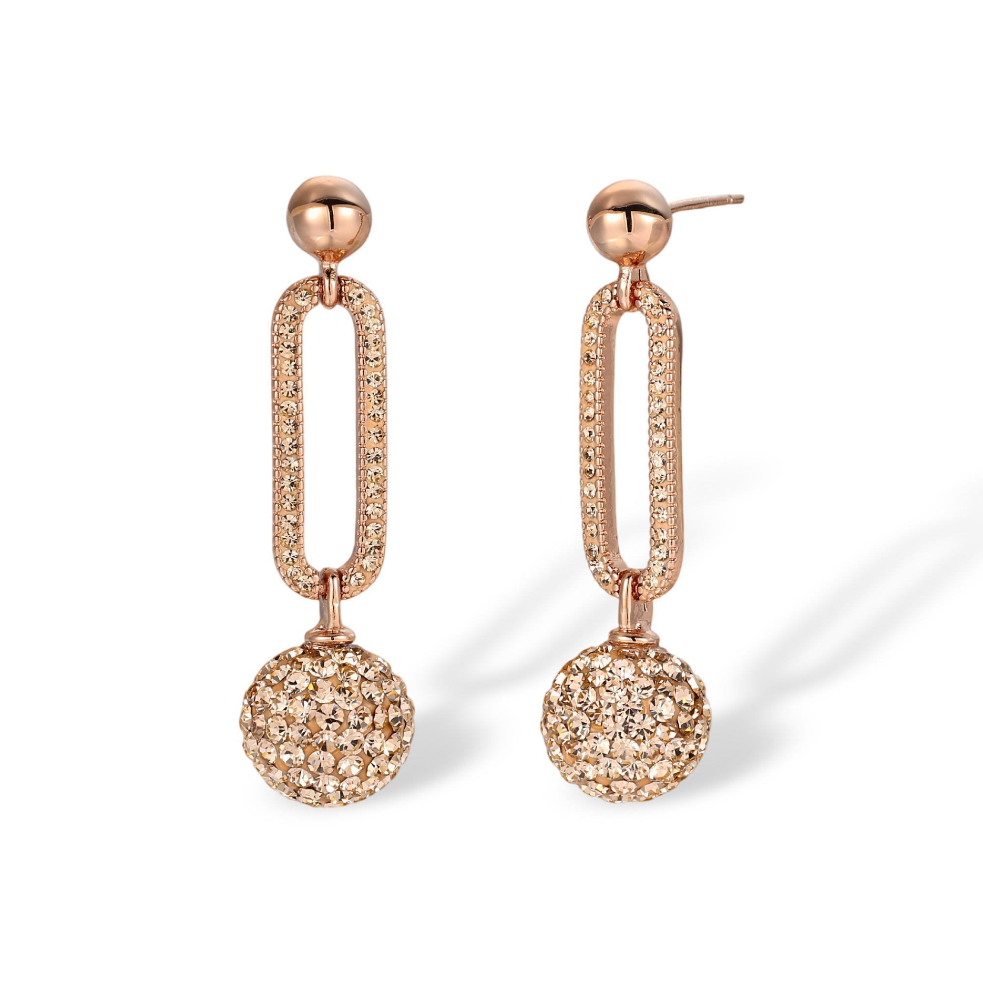 Odine Rose Gold Oval Link Sphere Drop Earrings