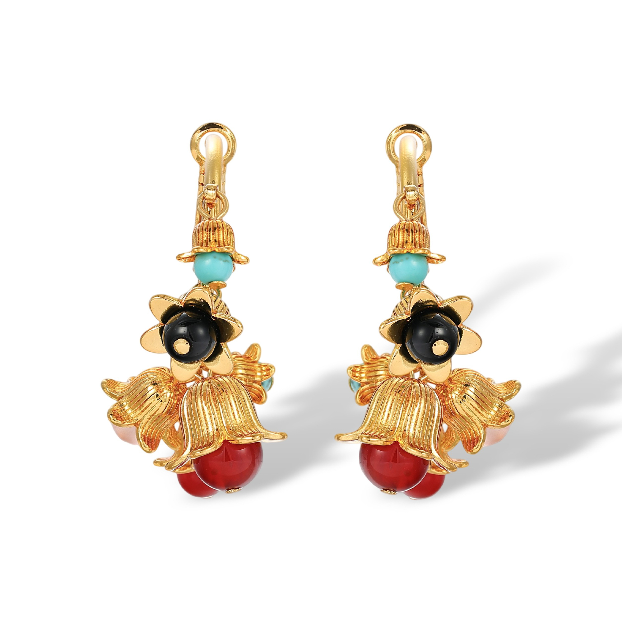 Ofrida 18K Gold Floral Cap Hoop Earrings