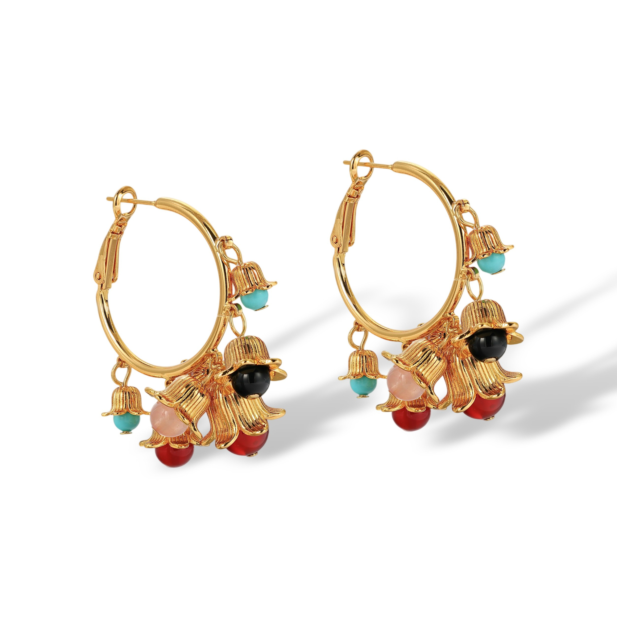 Ofrida 18K Gold Floral Cap Hoop Earrings