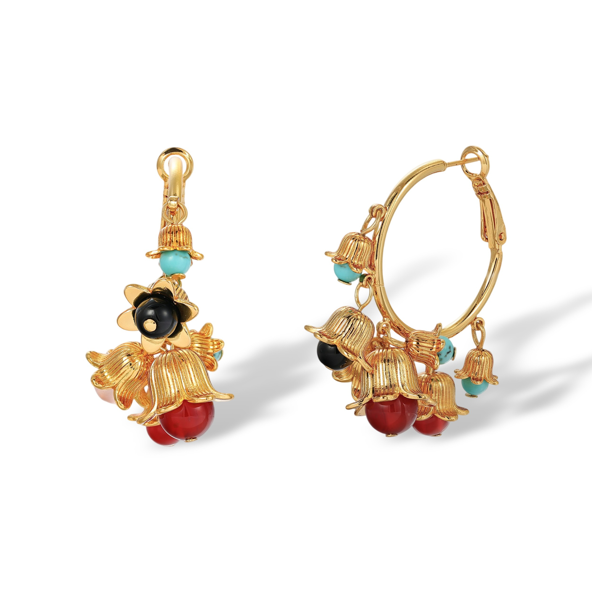 Ofrida 18K Gold Floral Cap Hoop Earrings