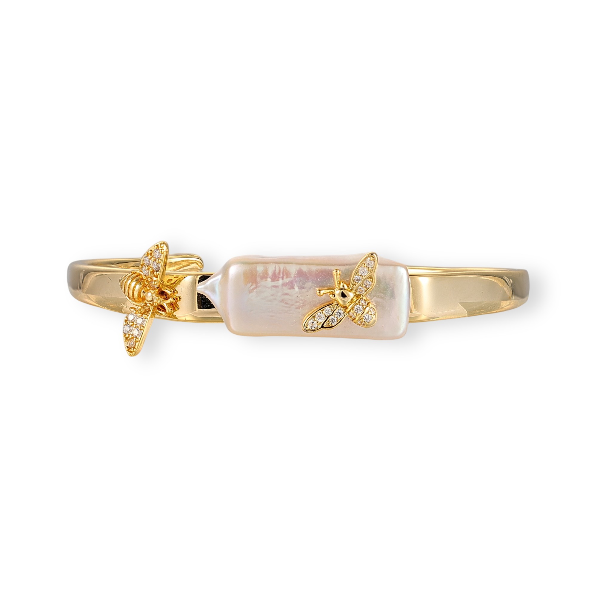 Perine 18K Gold Honeybee Baroque Pearl Open Bangle