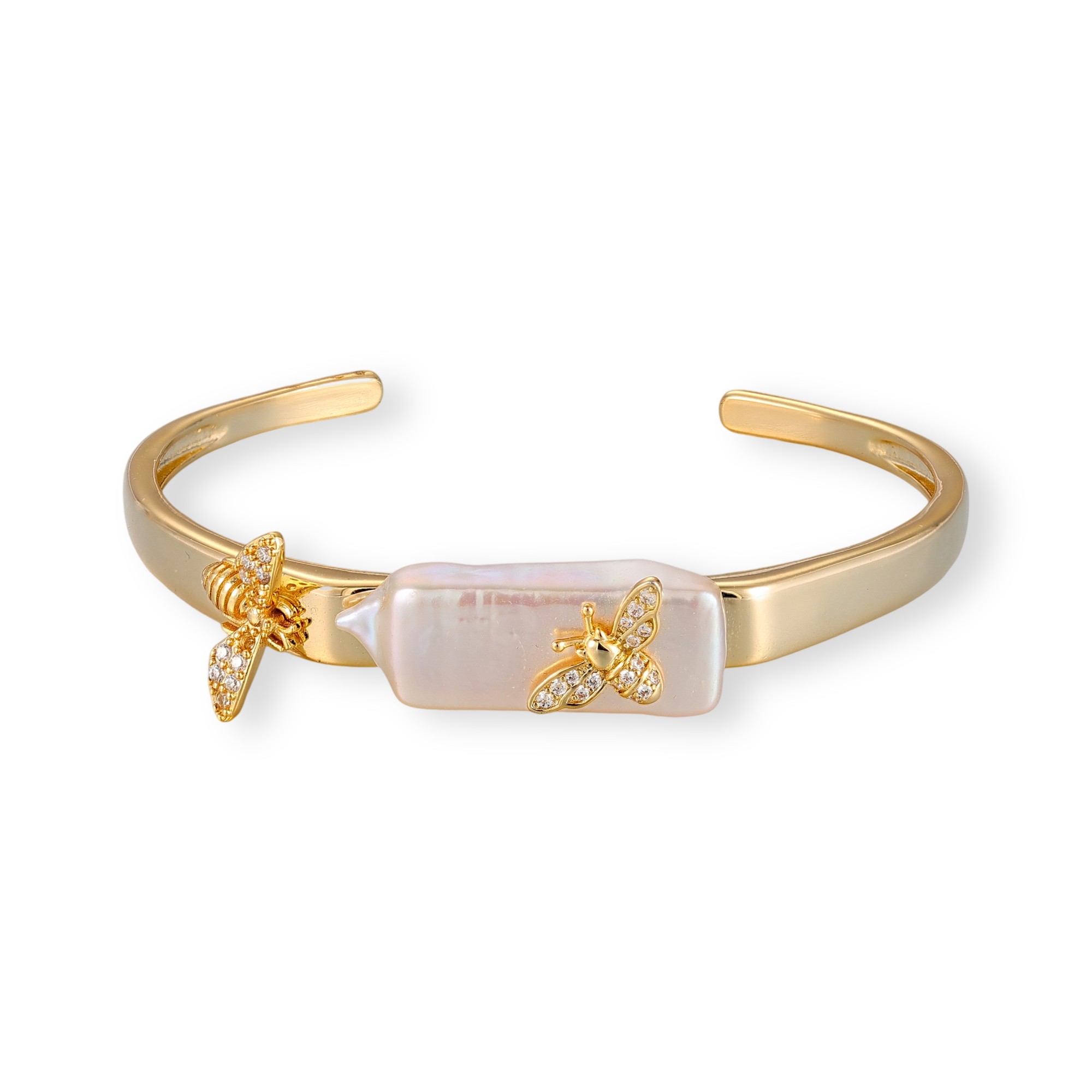 Perine 18K Gold Honeybee Baroque Pearl Open Bangle