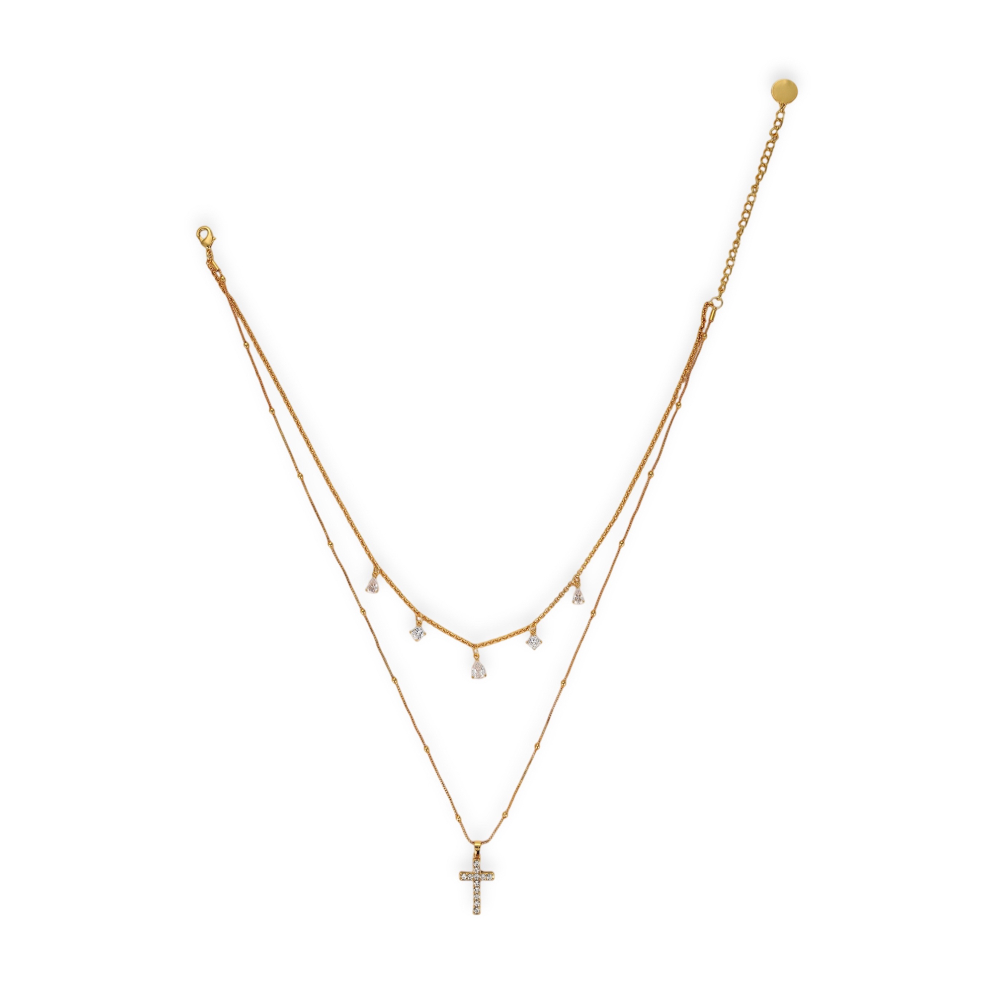 Rebeca 18K Gold Layered Cross Teardrop Necklace