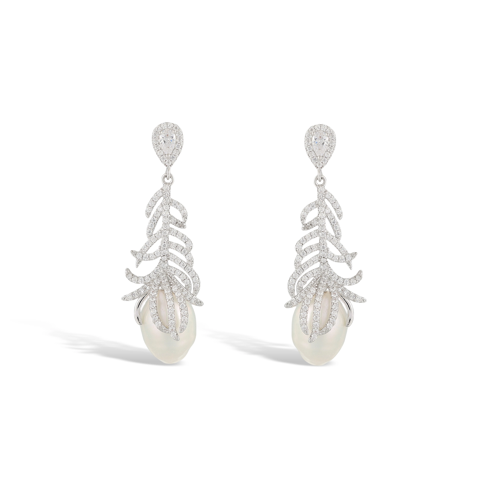 Regina White Plume Baroque Pearl Earrings