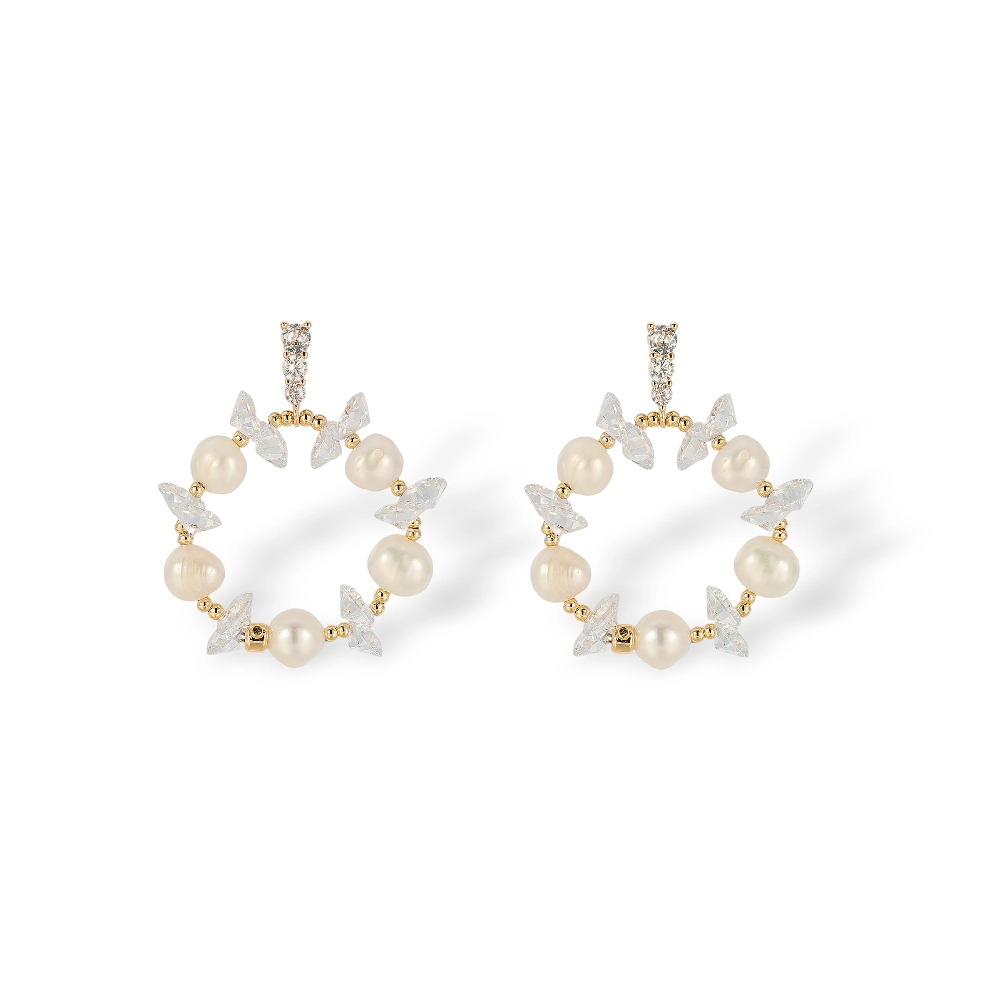Santje White Pearl Crystal Circular Earrings