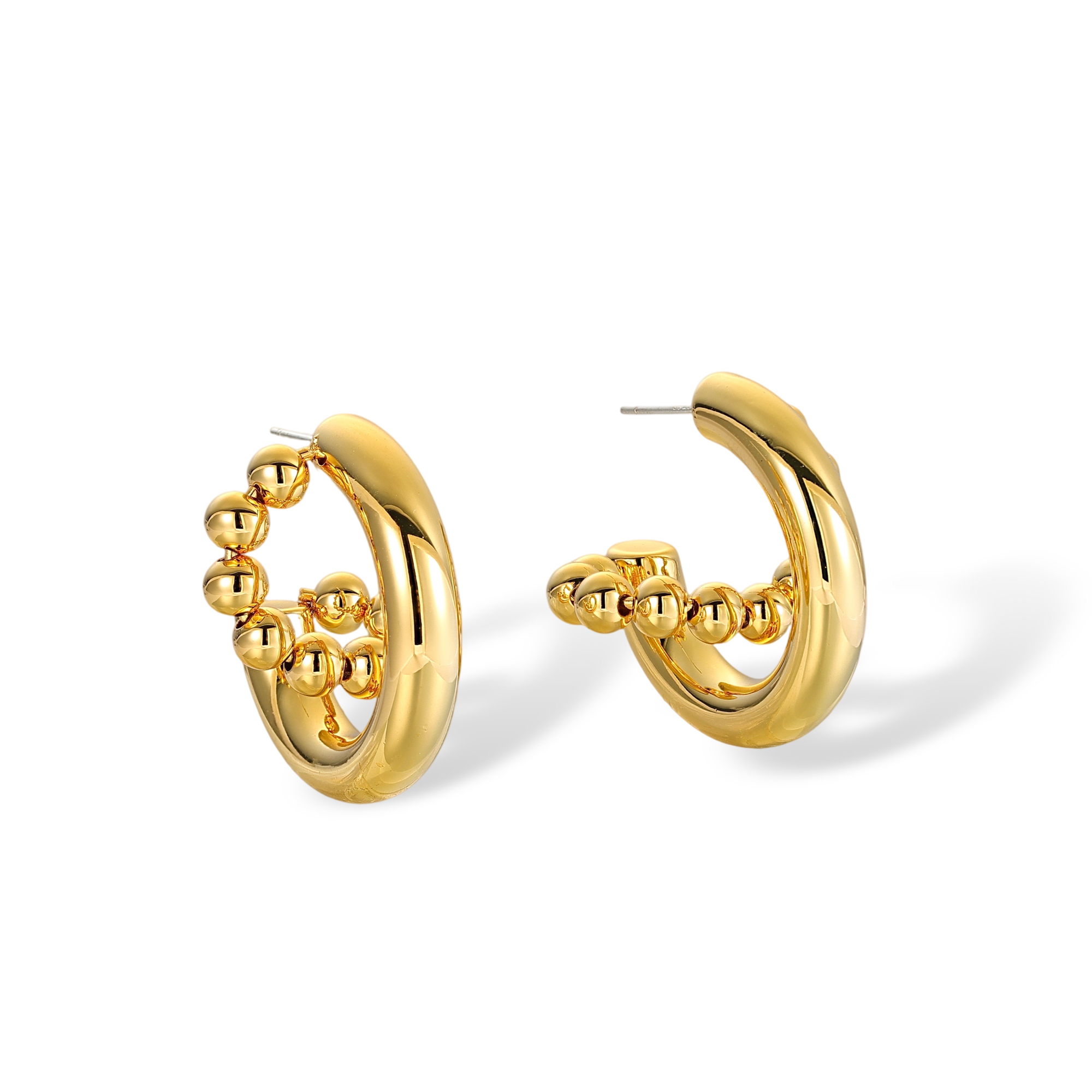 Simeona 18K Gold Double-Track Beaded Earrings