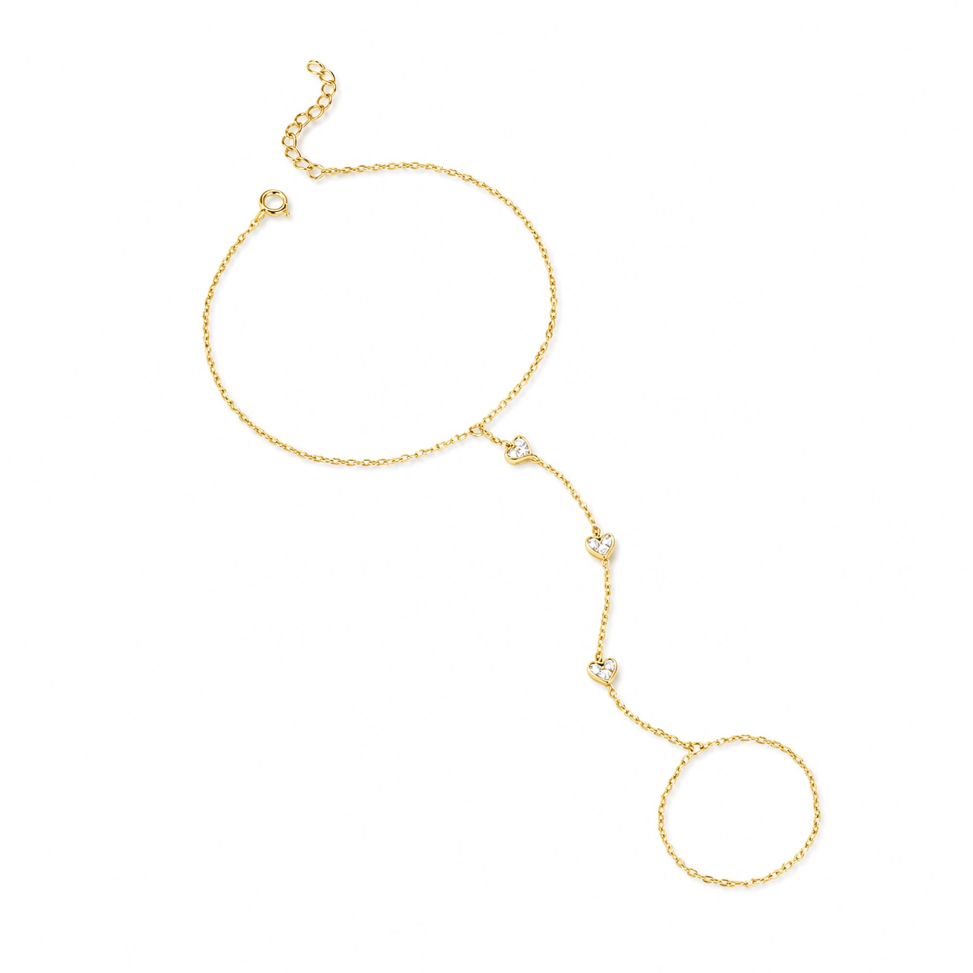 Stella 14K Gold Heart Linked Finger Bracelet
