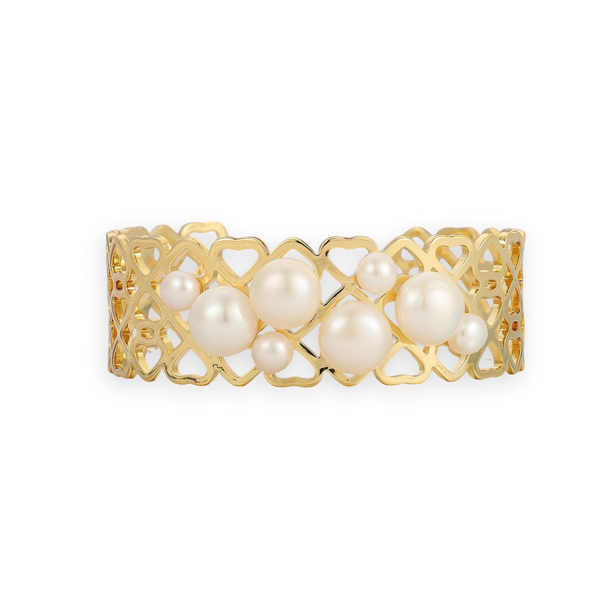 Tania 14K Gold Pearl Heart Open Bangle