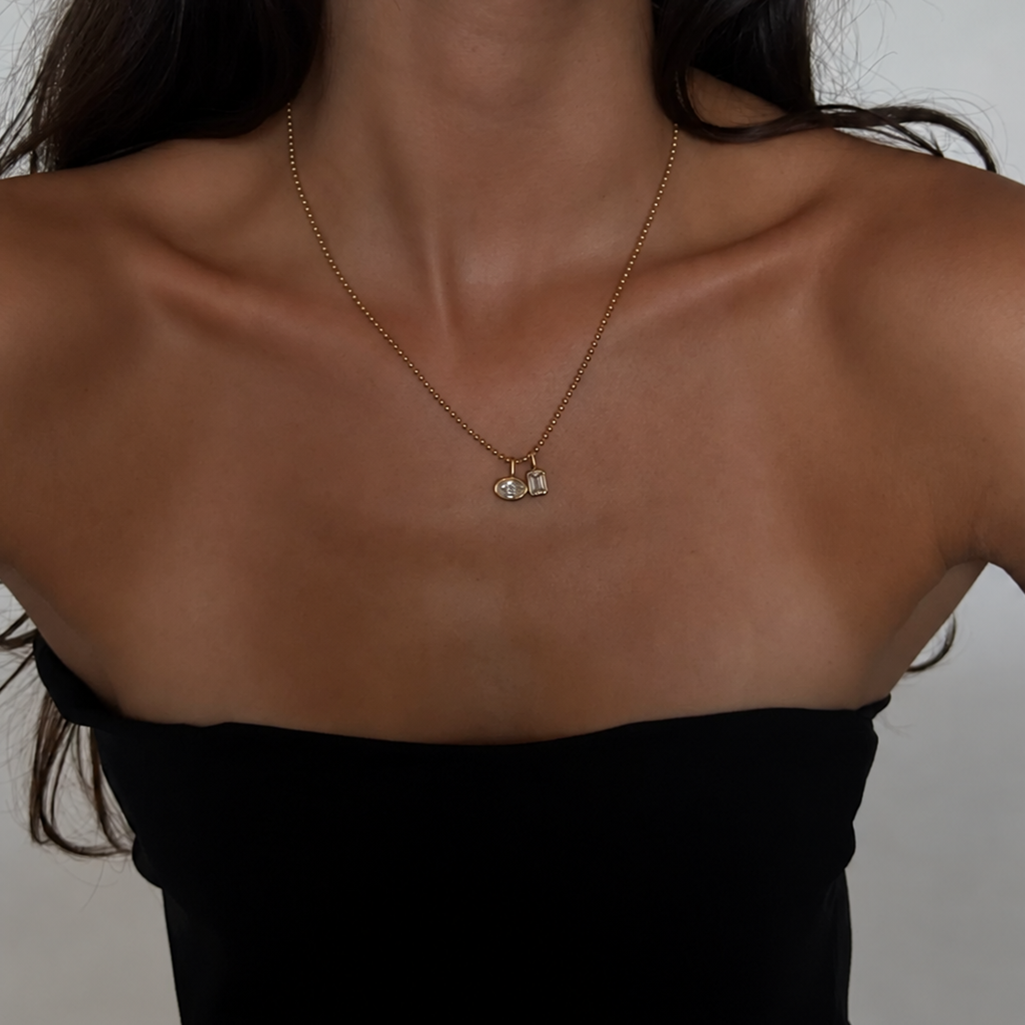 Xanthe 18K Gold Bezel Rectangular Bead Necklace