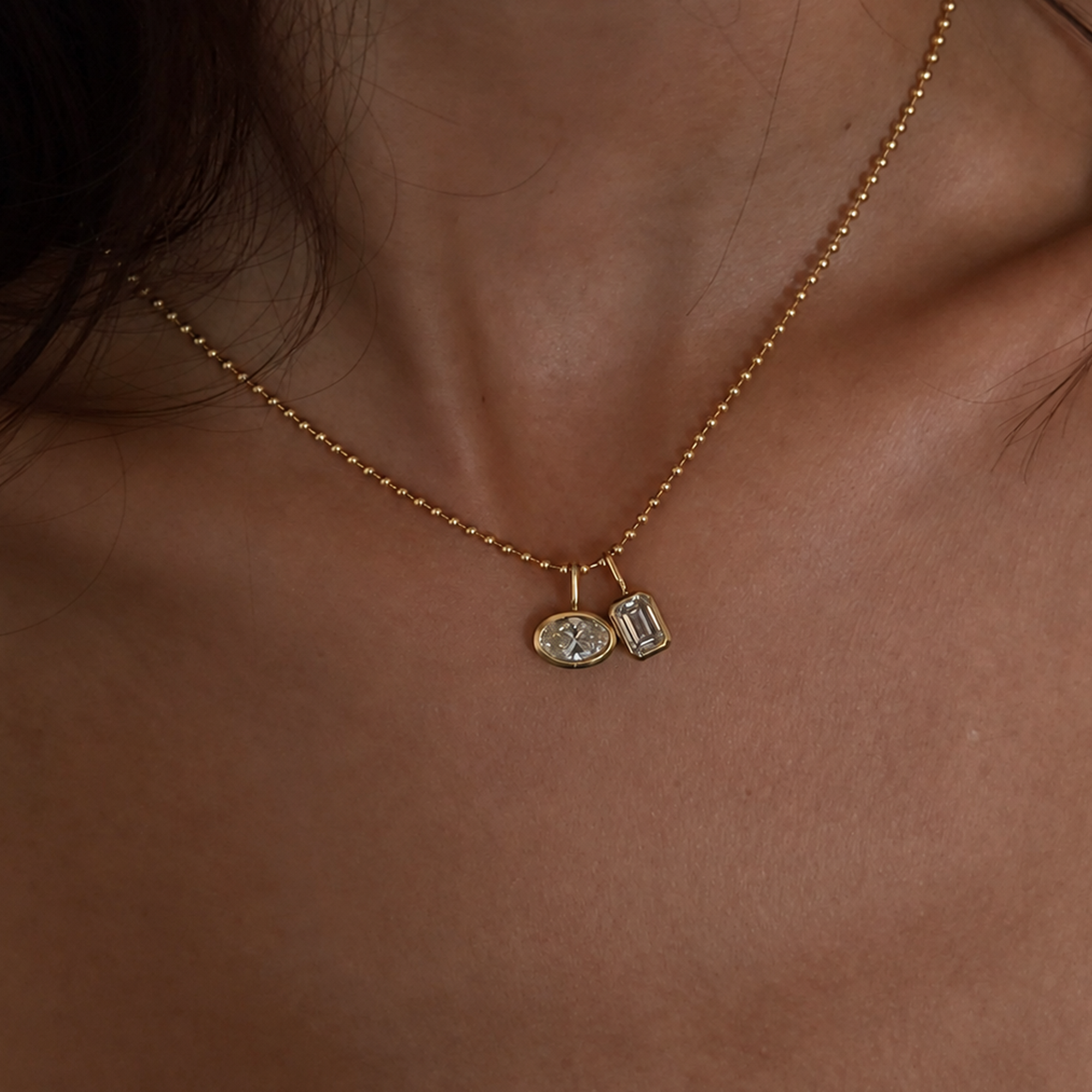 Xanthe 18K Gold Bezel Rectangular Bead Necklace