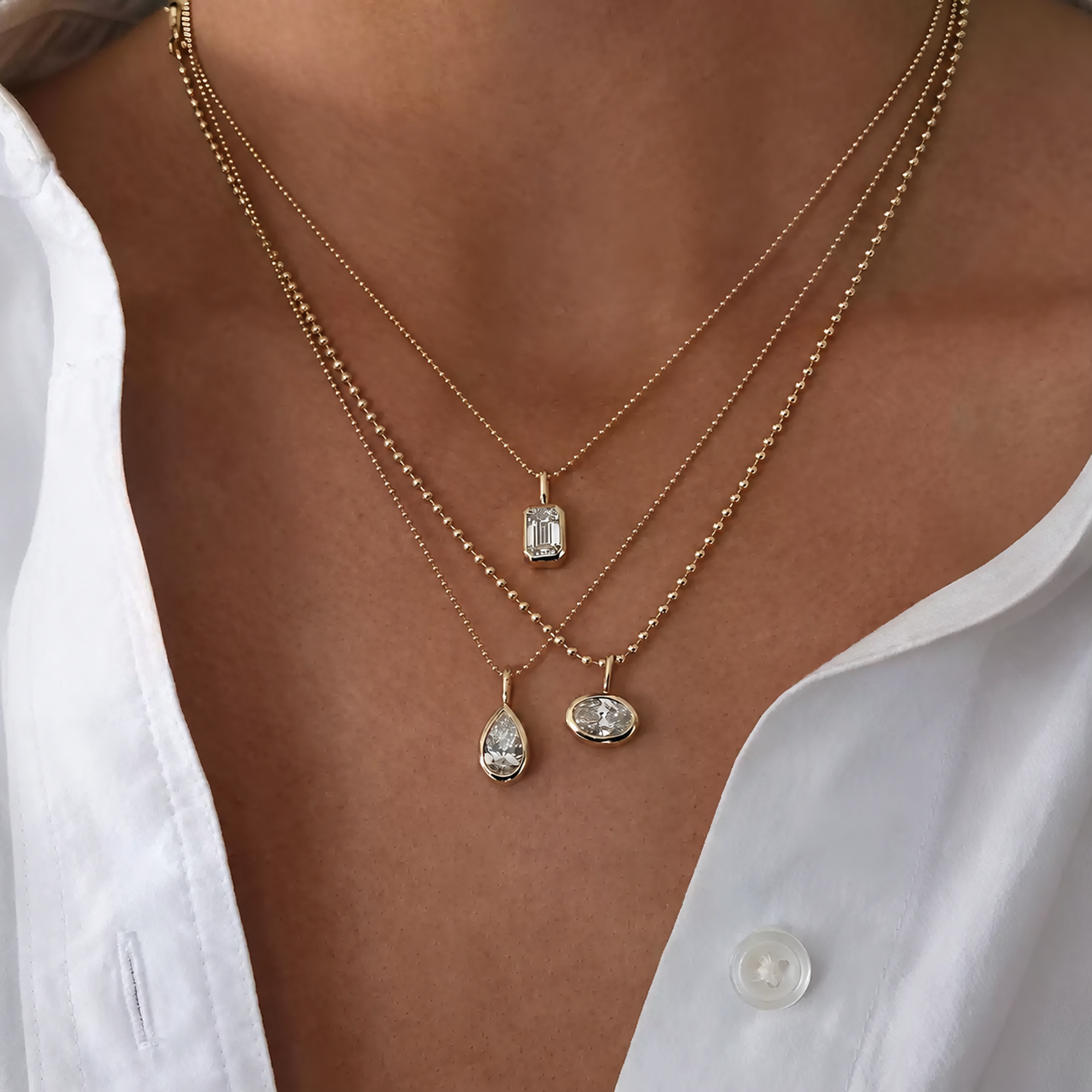 Xanthe 18K Gold Bezel Rectangular Bead Necklace