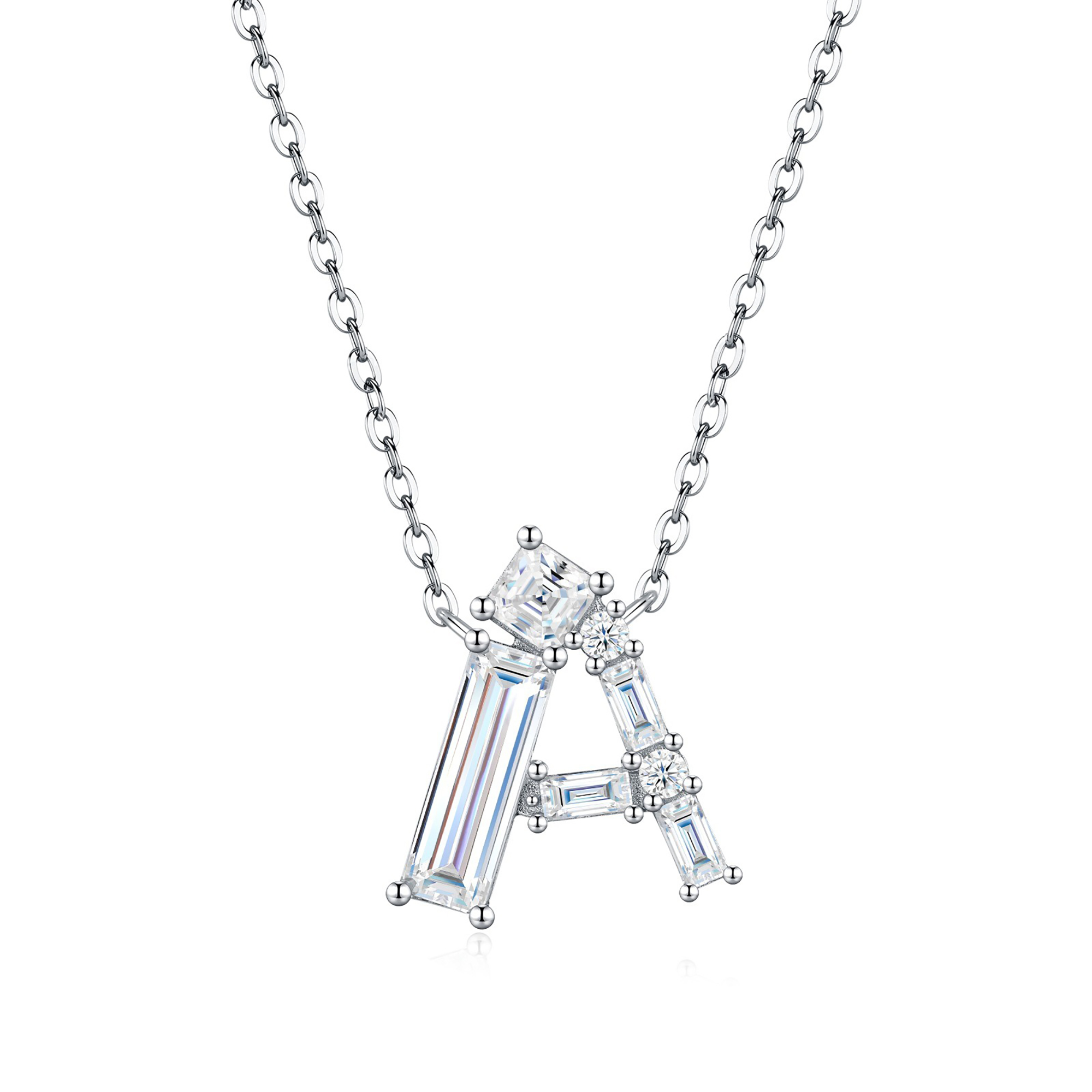 Valburga White Moissanite Initial Letter Necklace