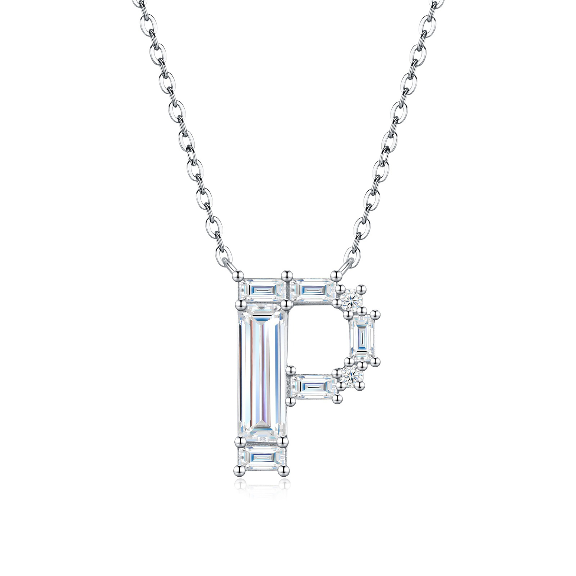Valburga White Moissanite Initial Letter Necklace