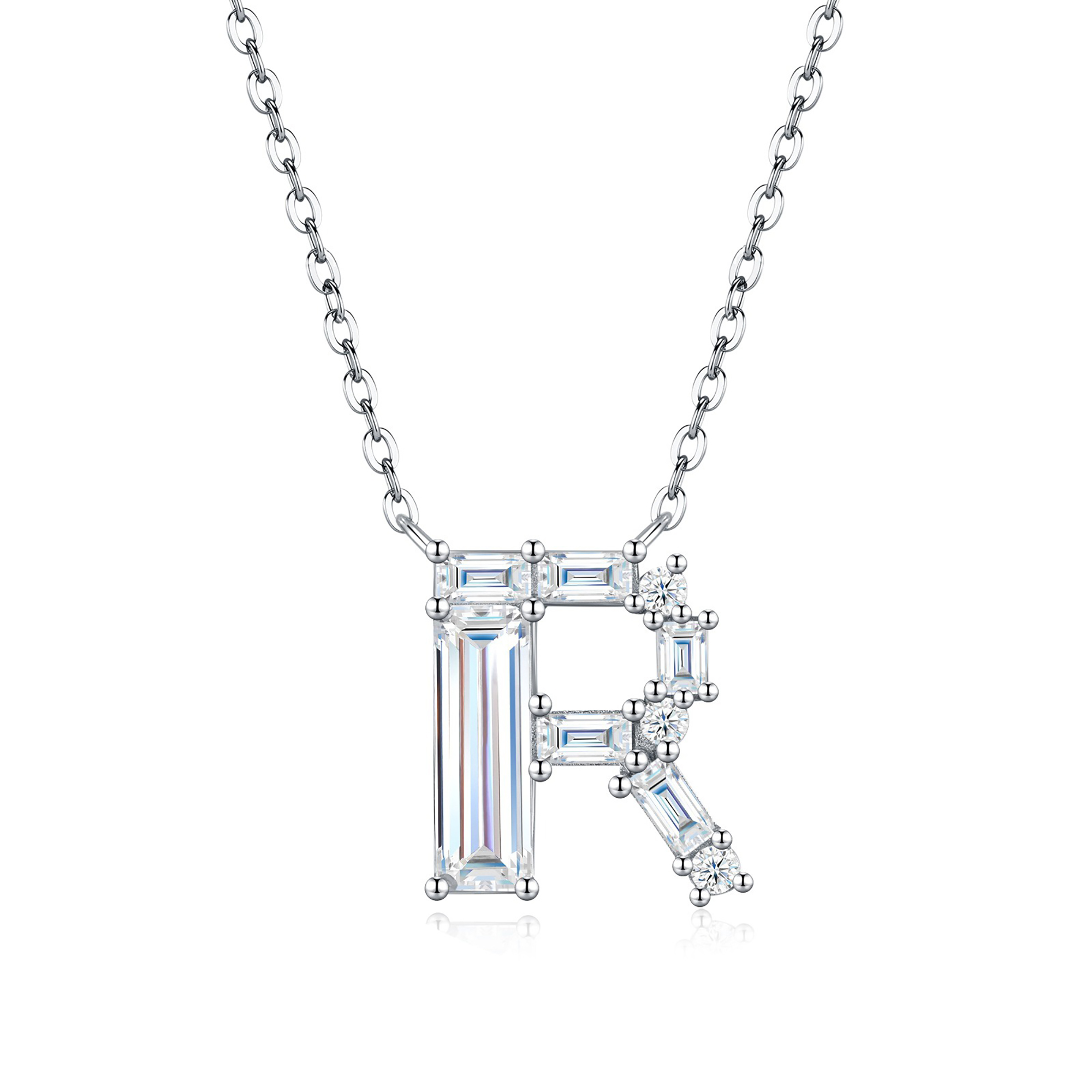 Valburga White Moissanite Initial Letter Necklace