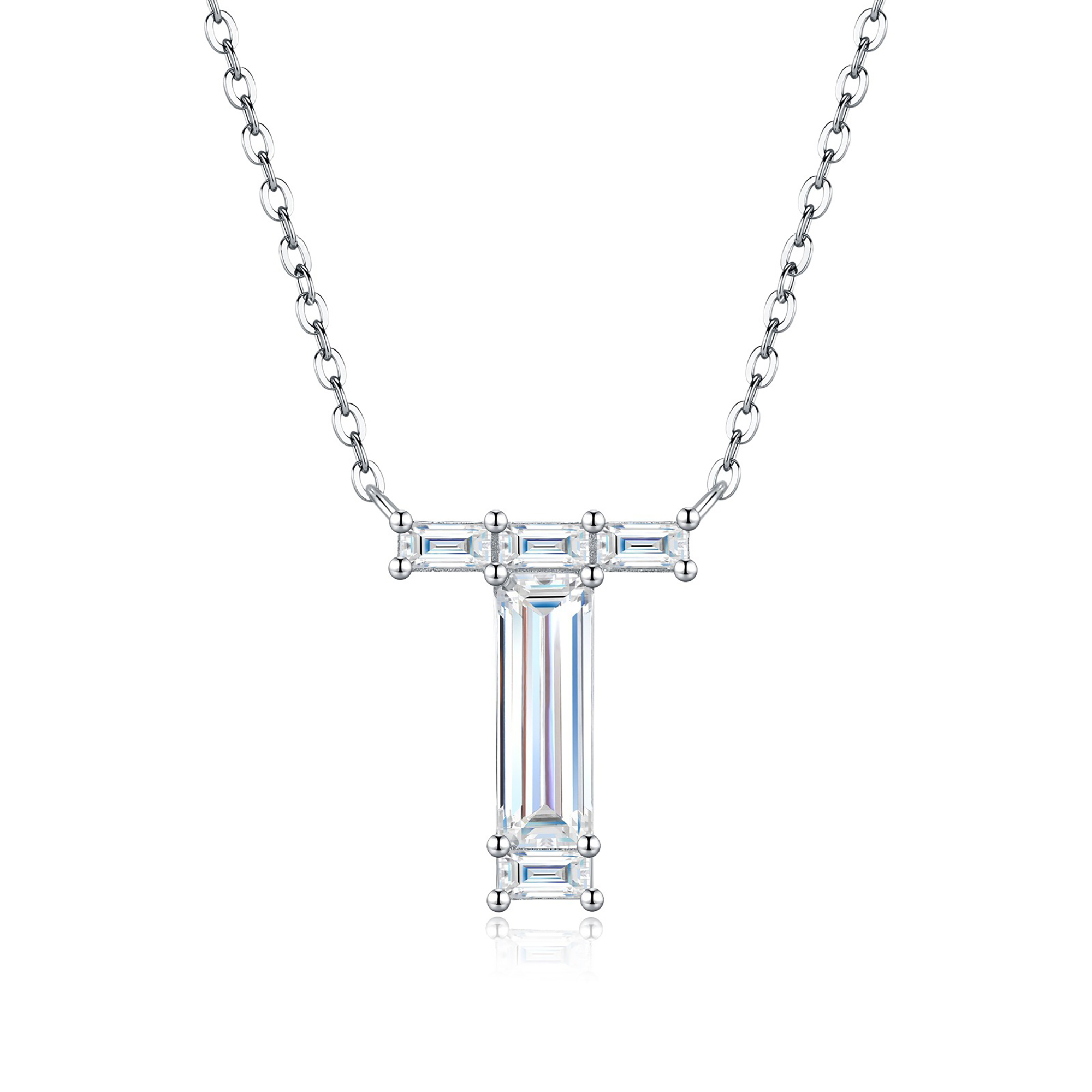 Valburga White Moissanite Initial Letter Necklace