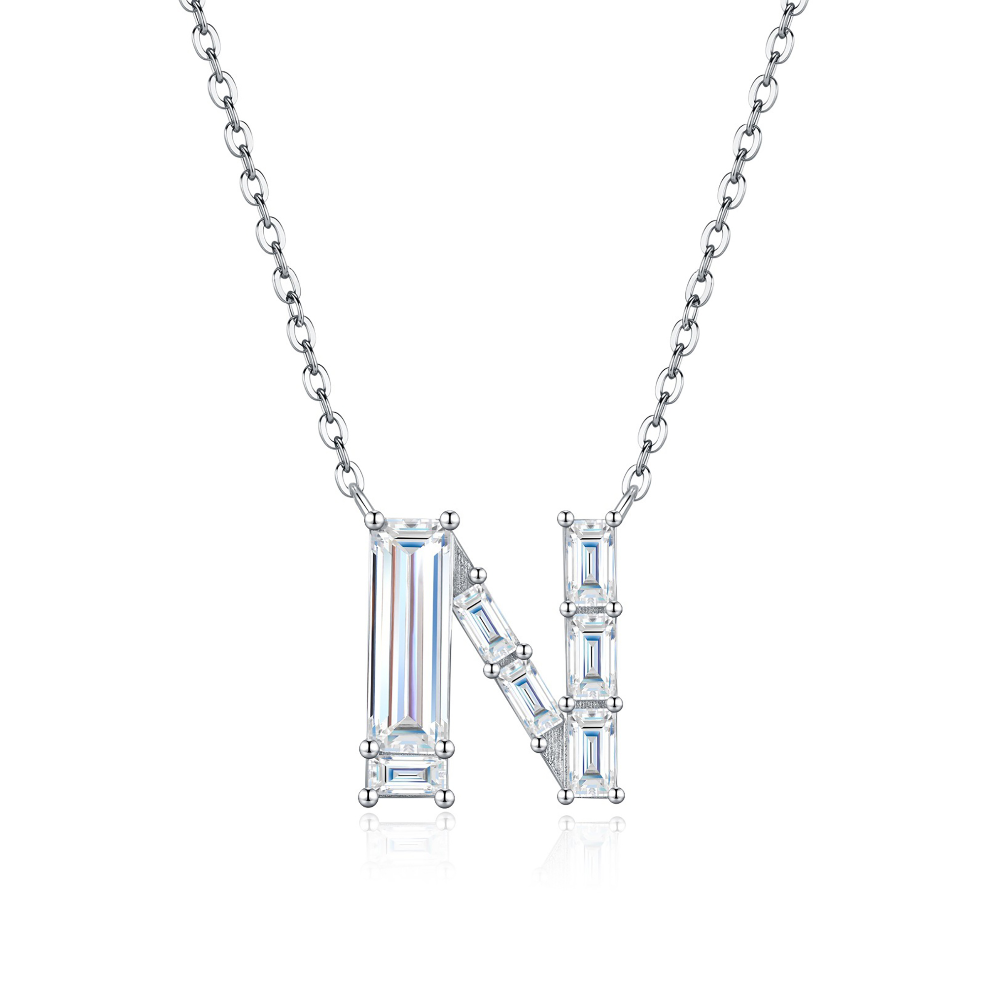 Valburga White Moissanite Initial Letter Necklace