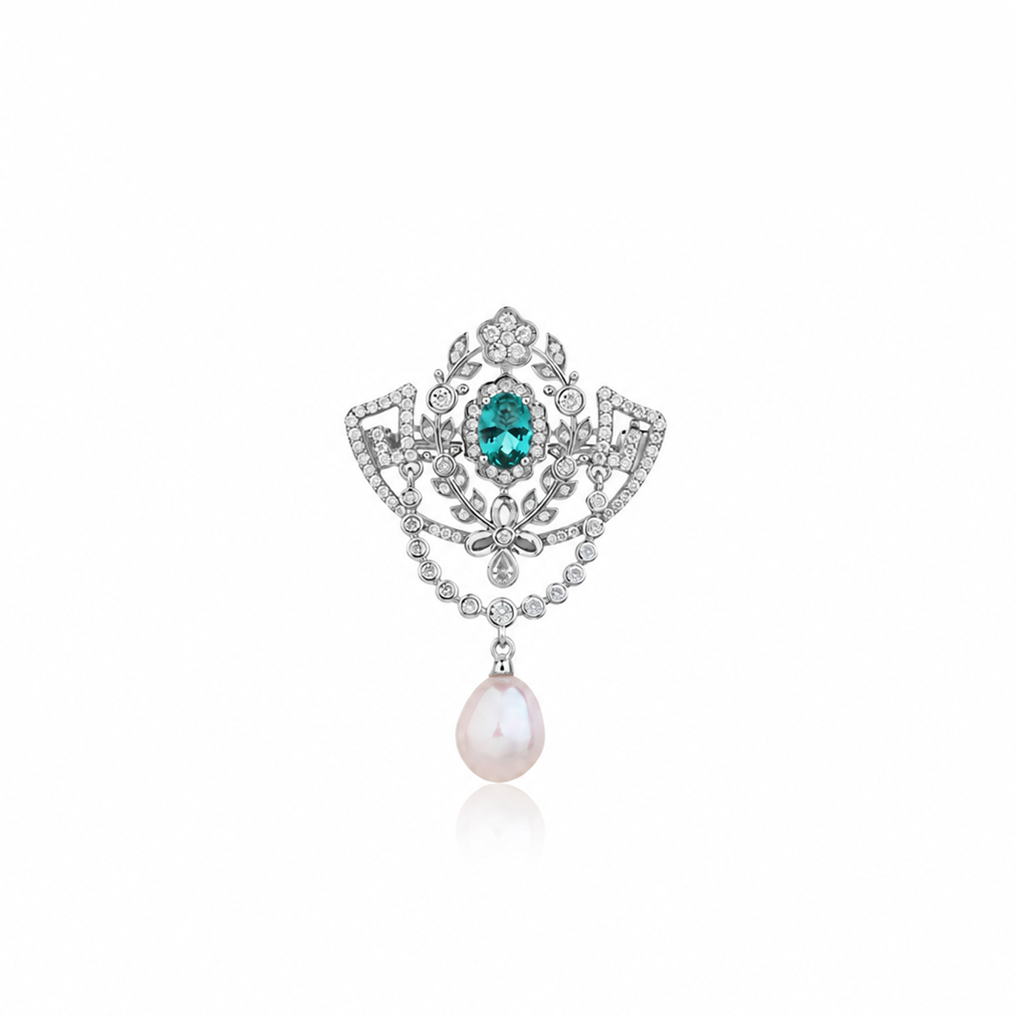 Valesca Green Oval Pearl Brooch