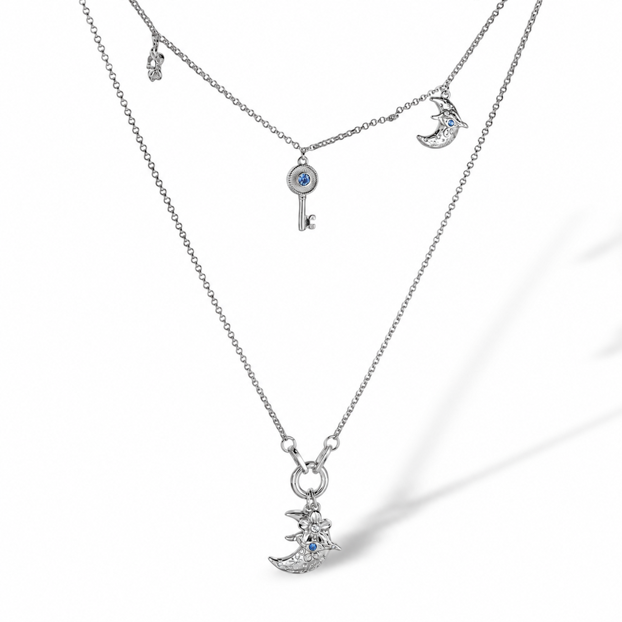 Vincenza 18K Gold Double-Layer Moon Key Floral Necklace
