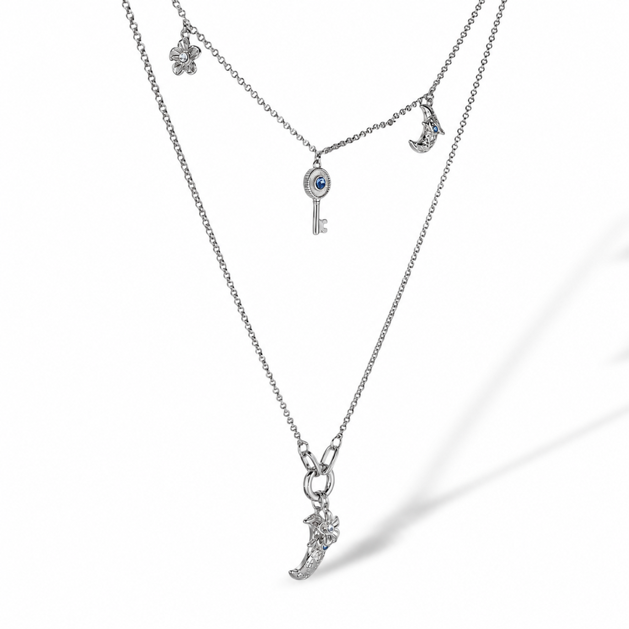 Vincenza 18K Gold Double-Layer Moon Key Floral Necklace
