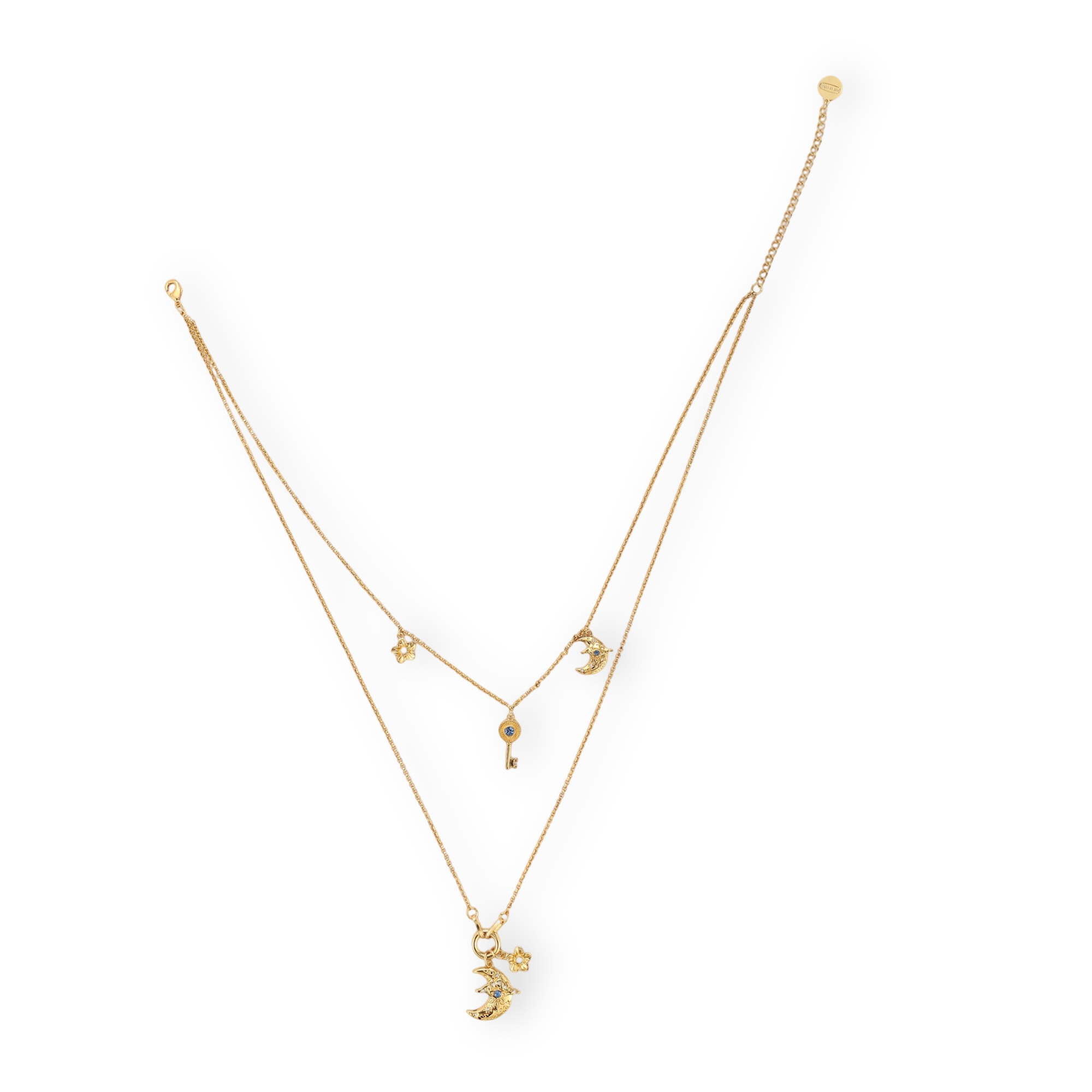 Vincenza 18K Gold Double-Layer Moon Key Floral Necklace