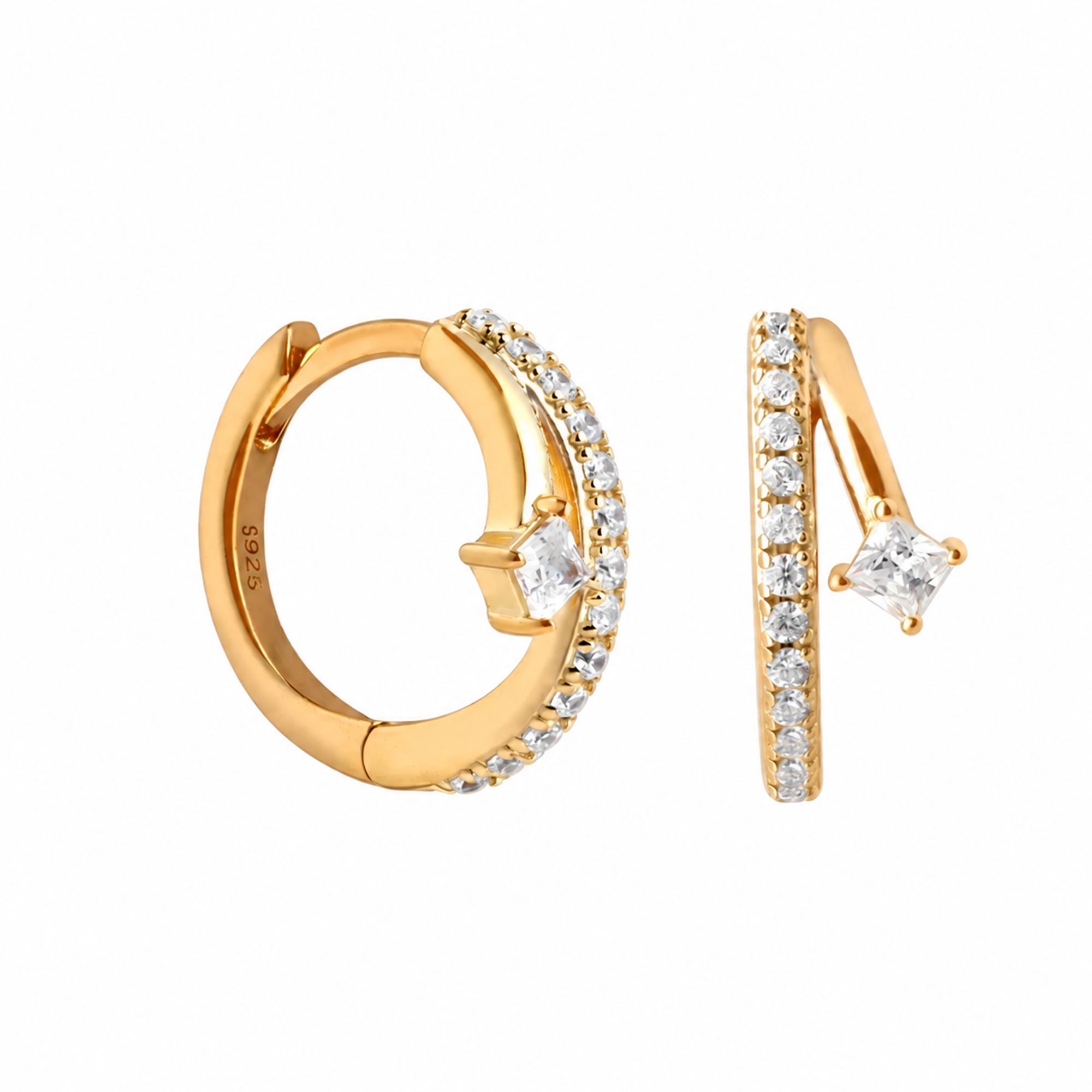 Walfriede 18K Gold Square Round Hoop Earrings