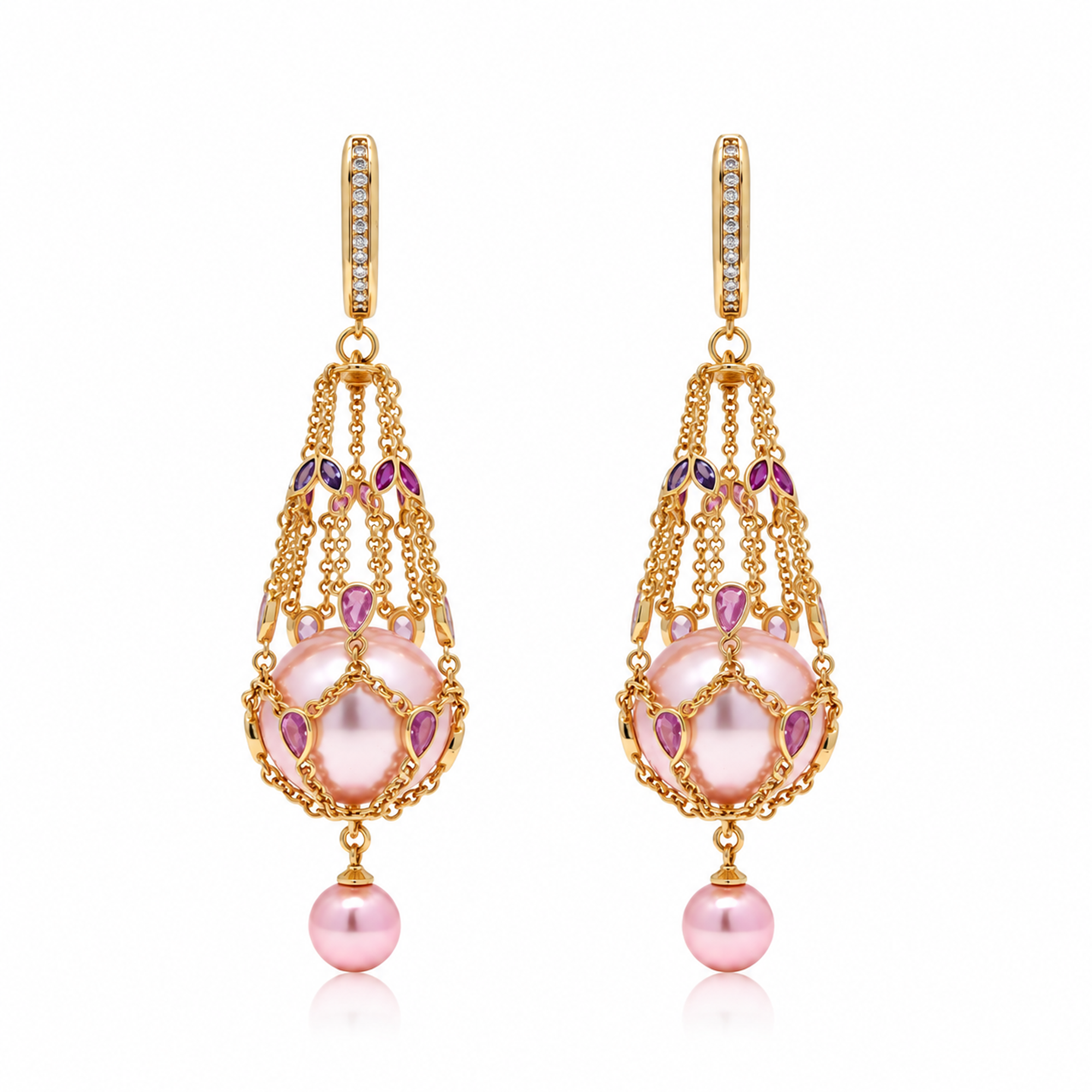Wiemke Pink Pearl Cage Drop Earrings