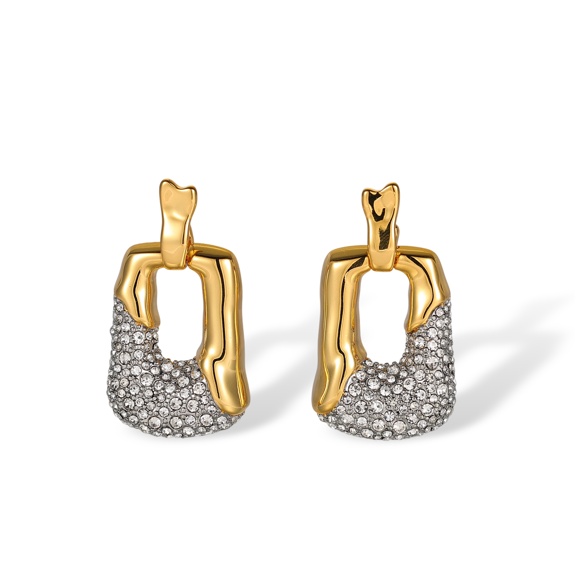 Xanthia Two Tone Irregular Rectangular Drop Earrings