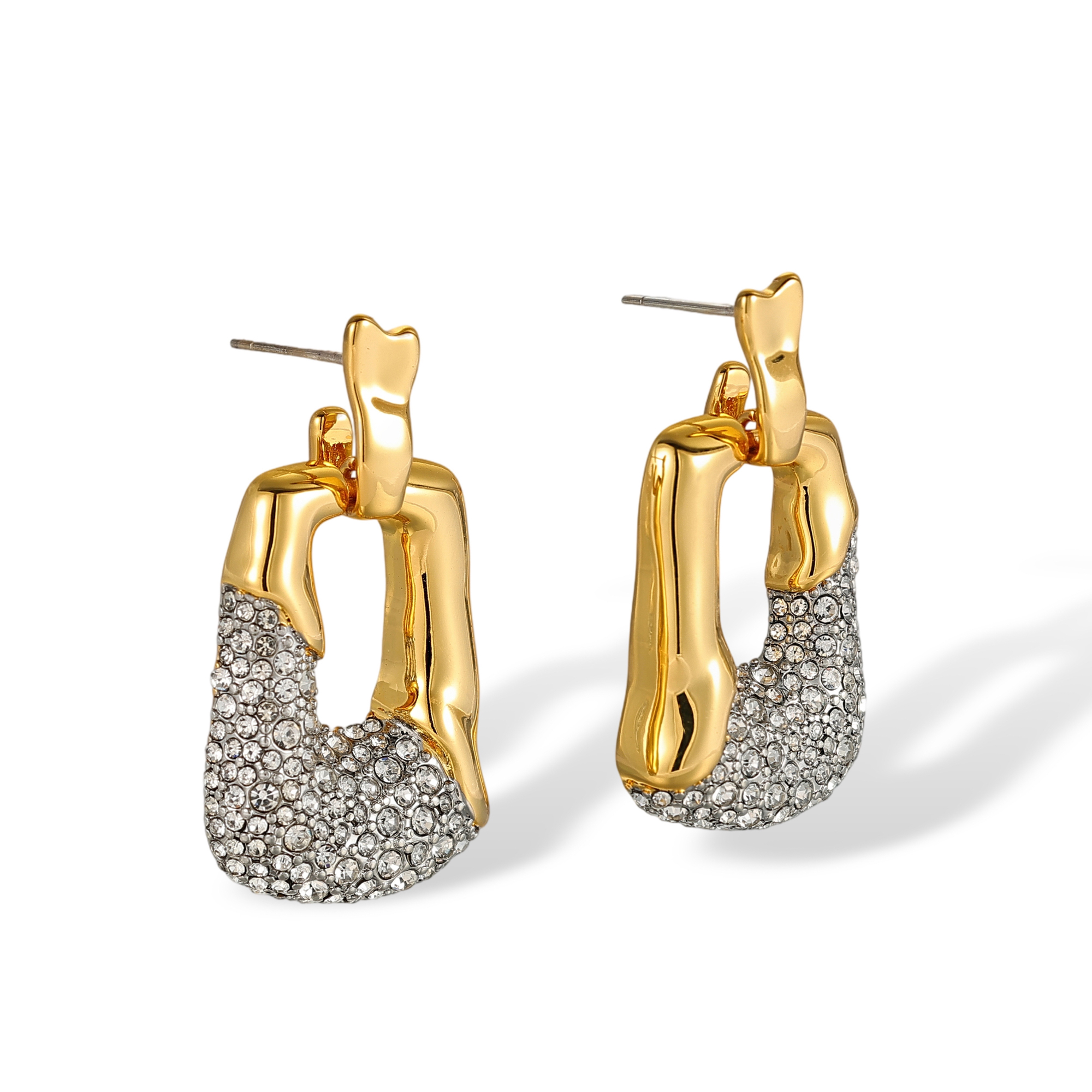 Xanthia Two Tone Irregular Rectangular Drop Earrings