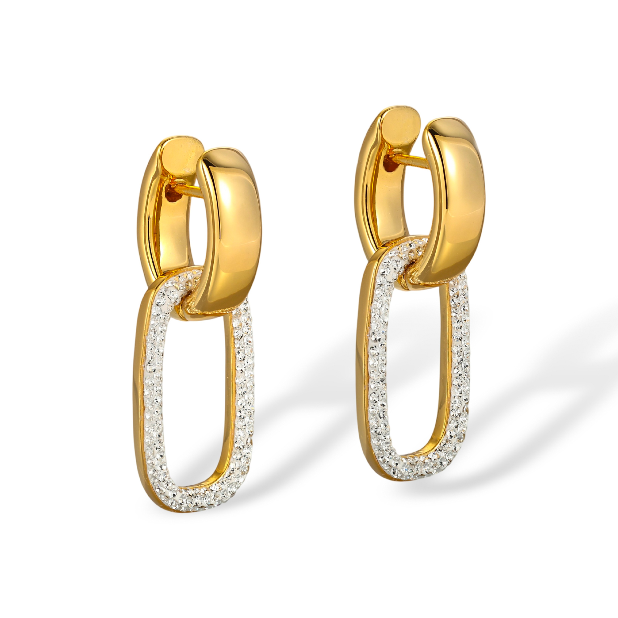 Xanthippa Two Tone Paperclip Pavé Link Drop Earrings