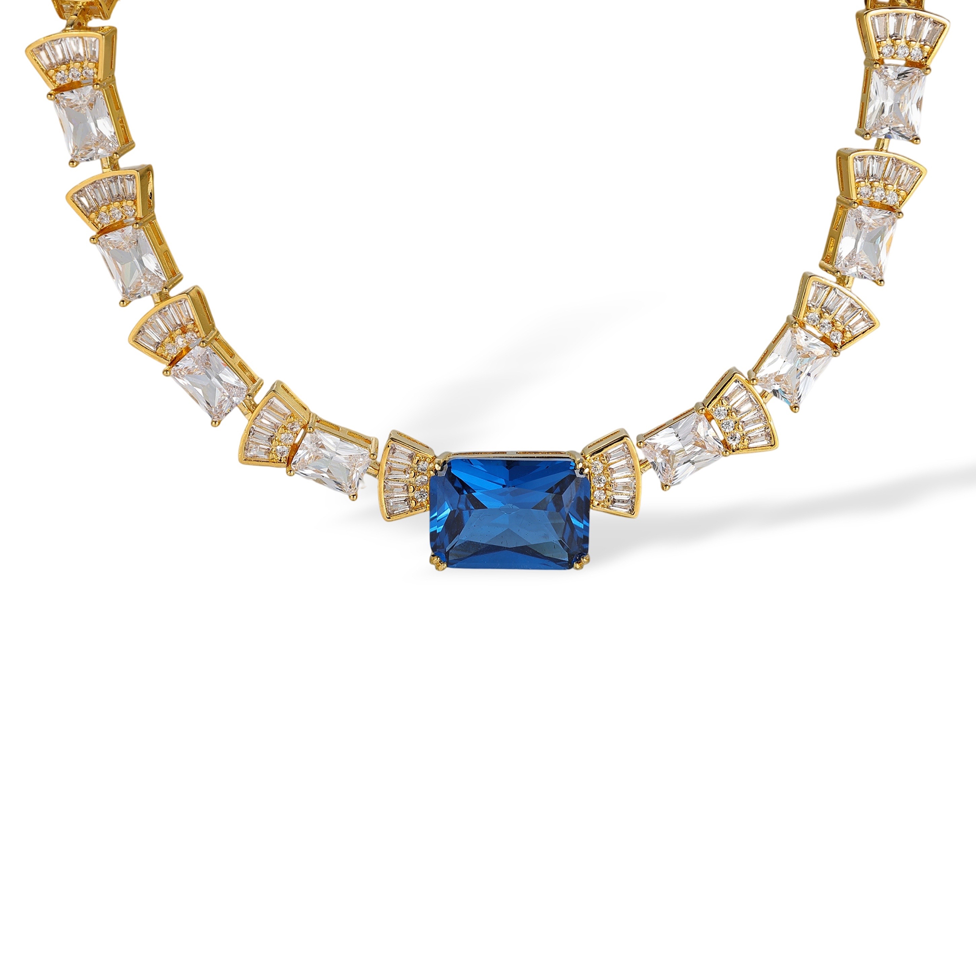 Xaviera Blue Rectangular Fan Shape Necklace