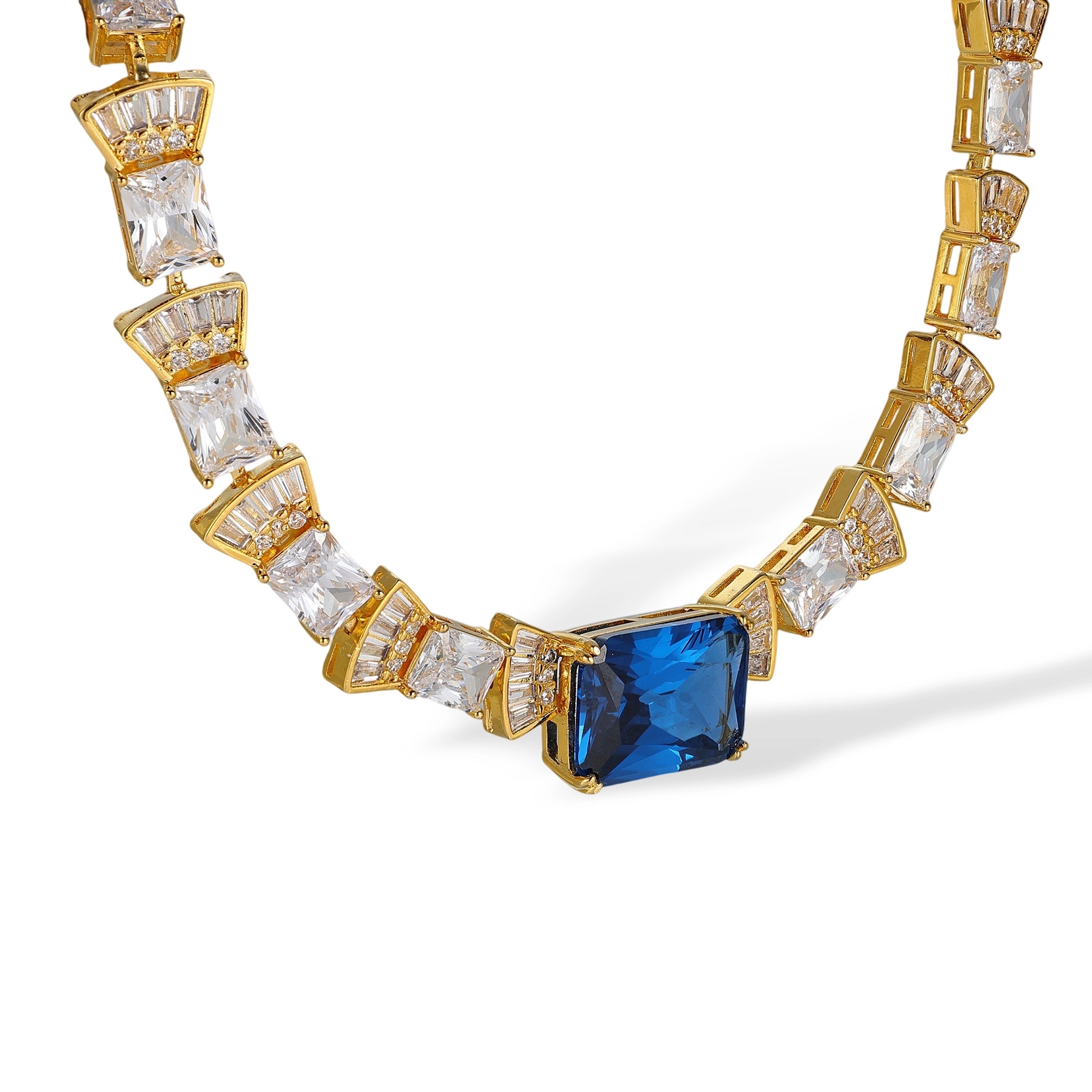 1-Xaviera Blue Rectangular Fan Shape Necklace