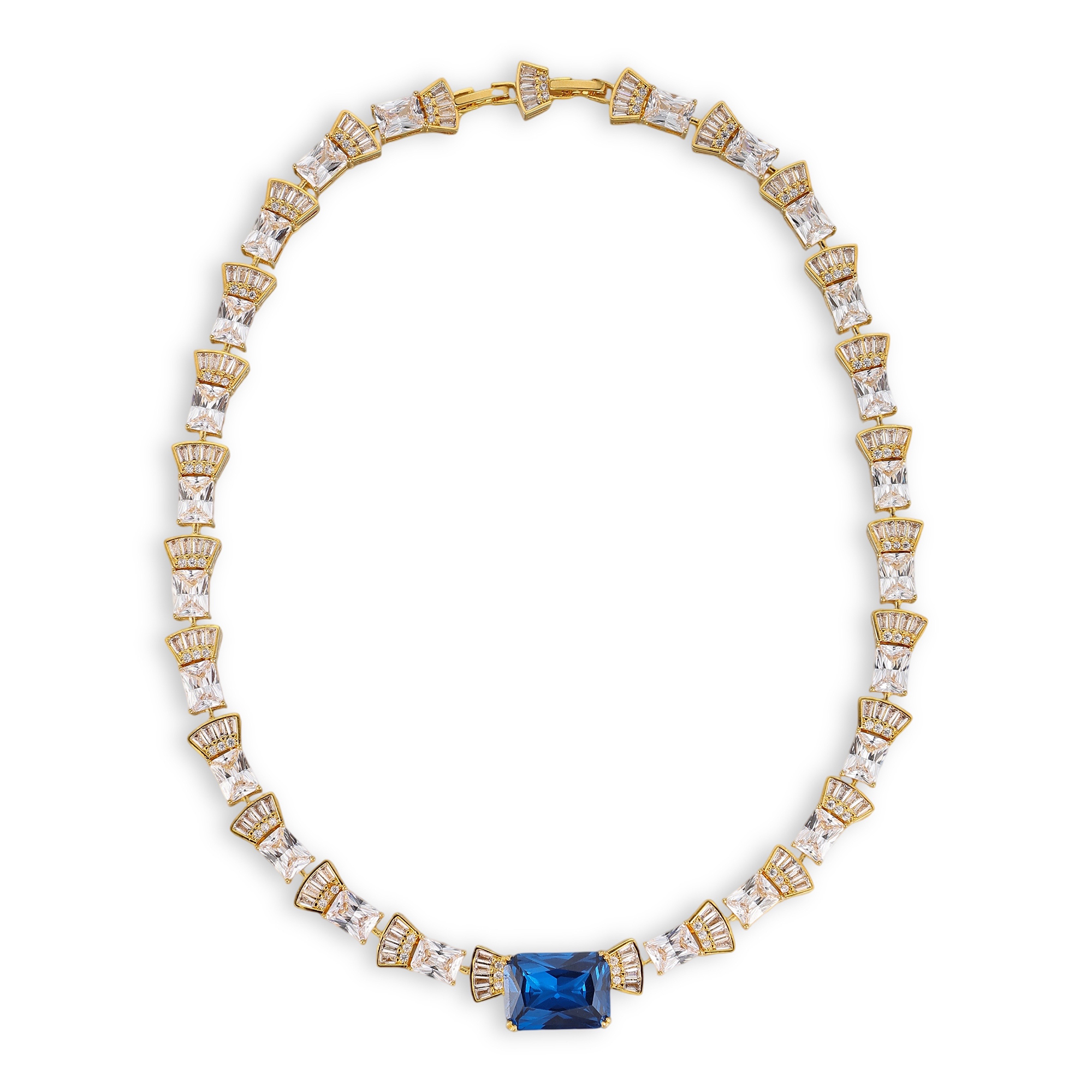 1-Xaviera Blue Rectangular Fan Shape Necklace