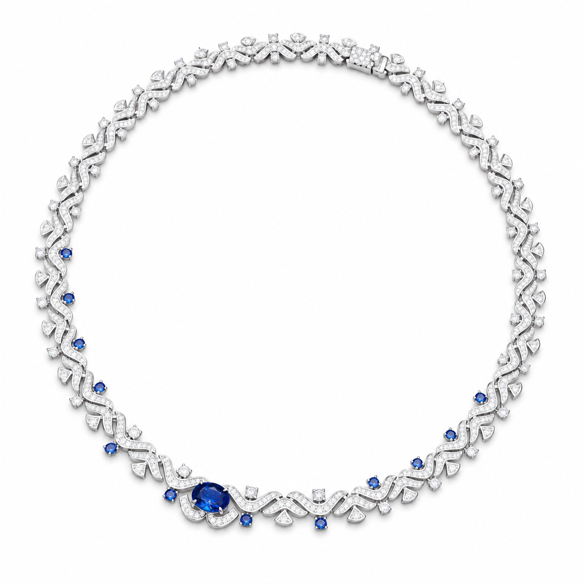 Xenja Blue Oval Wave Choker Necklace