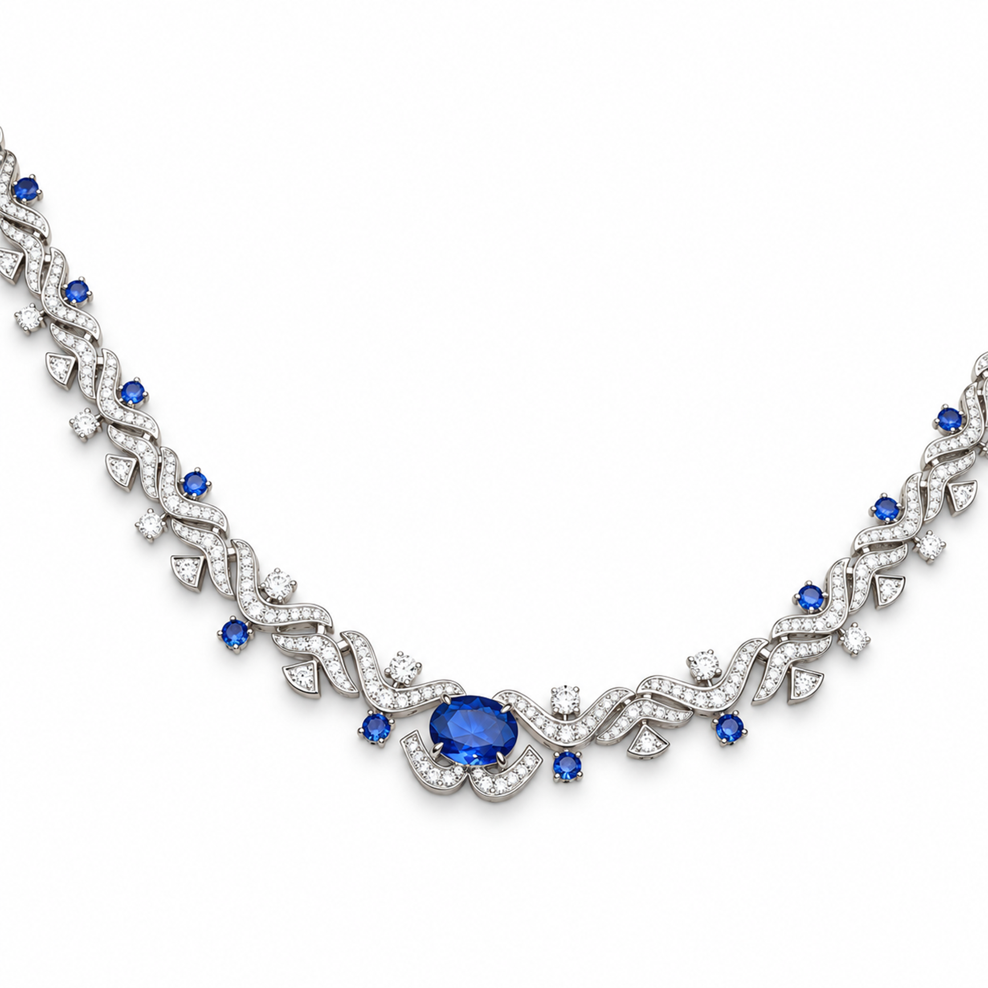 Xenja Blue Oval Wave Choker Necklace