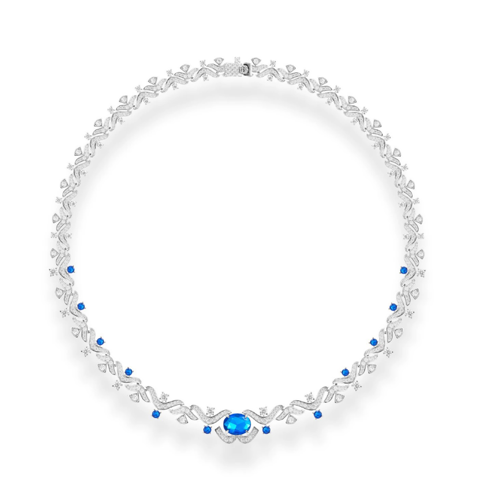 Xenja Blue Oval Wave Choker Necklace