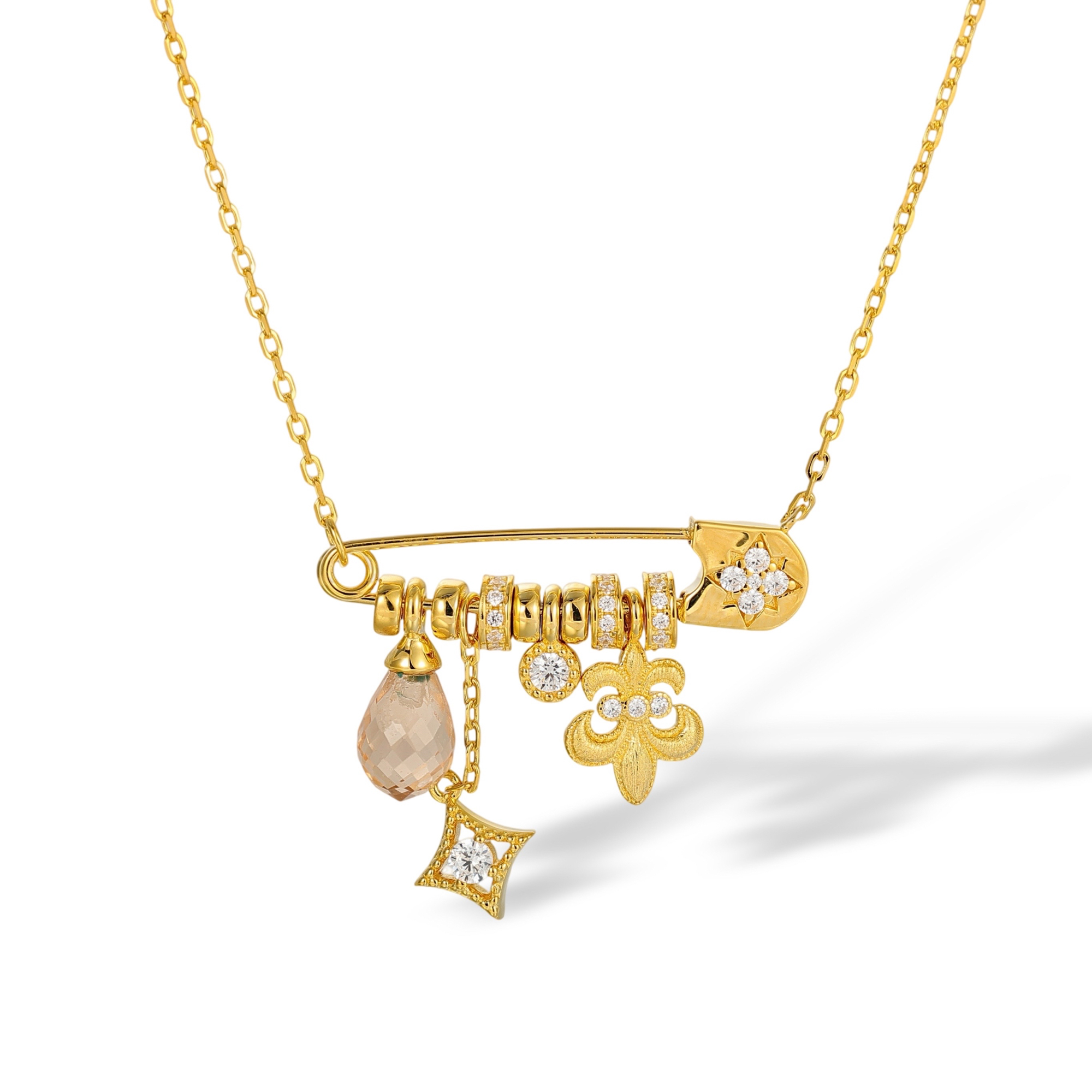 Xylona 18K Gold Safety Pin Starburst Necklace