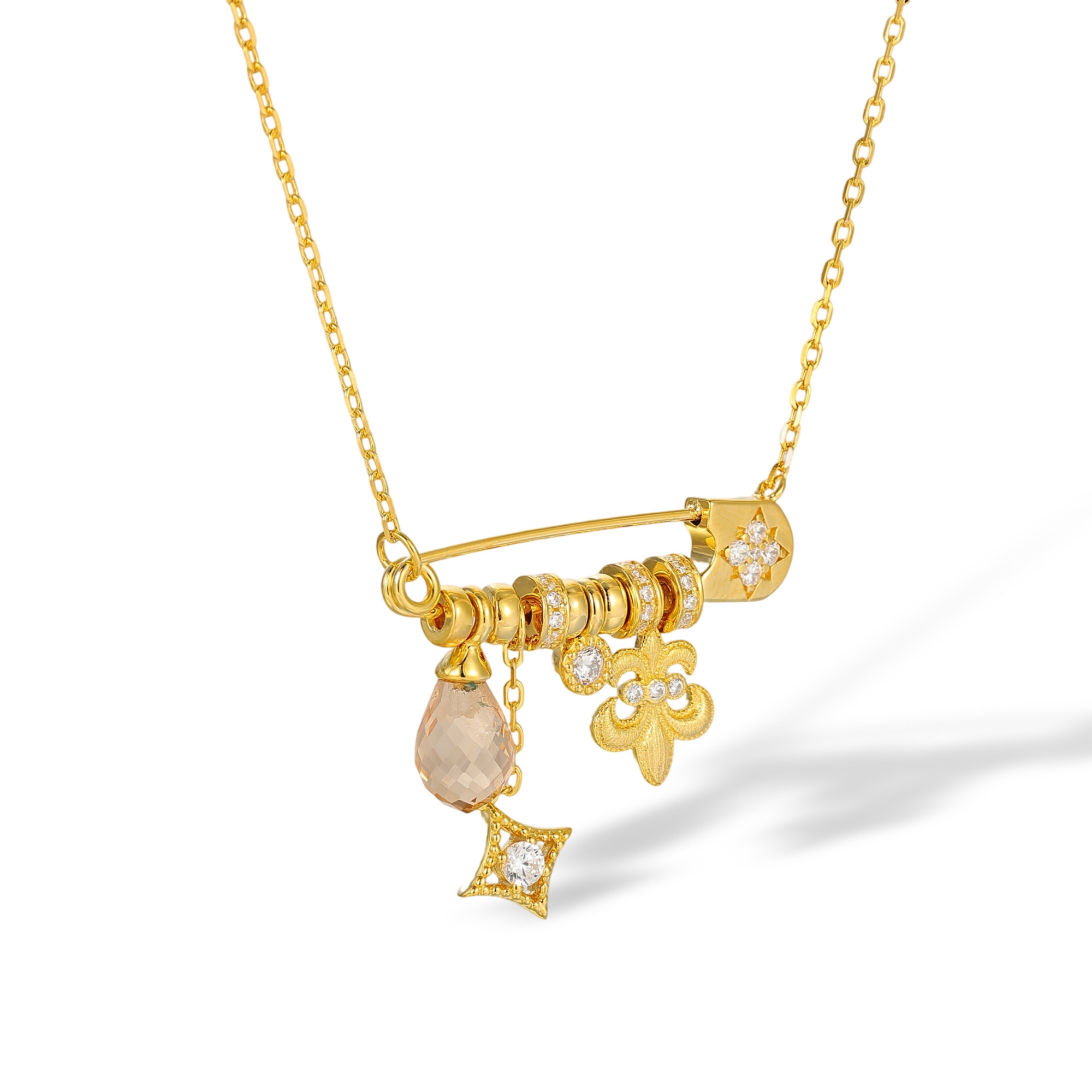 Xylona 18K Gold Safety Pin Starburst Necklace