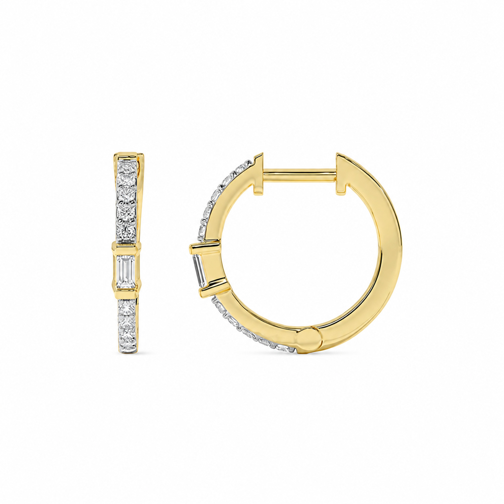 Zäzilie 18K Gold Baguette Round Hoop Earrings