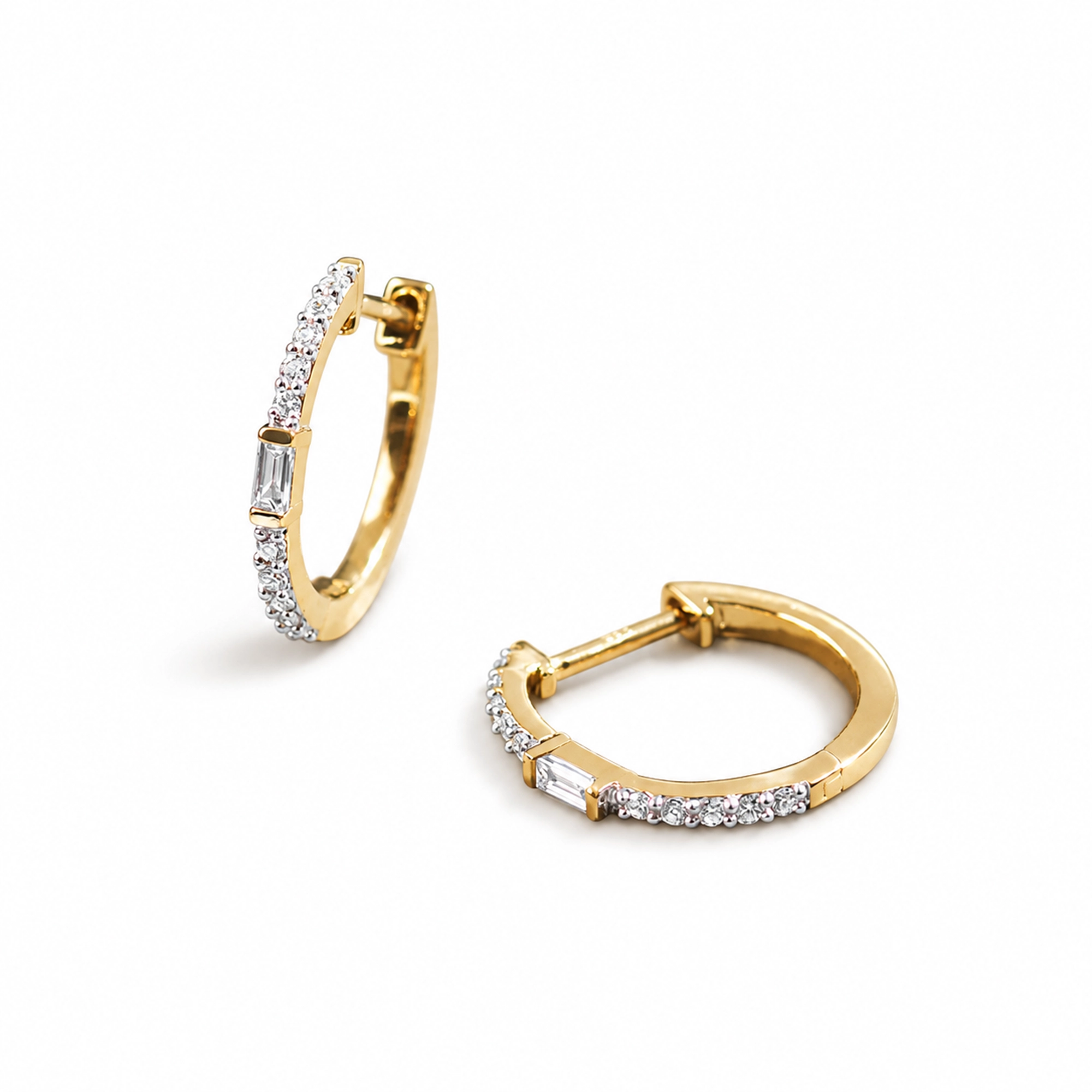 Zäzilie 18K Gold Baguette Round Hoop Earrings
