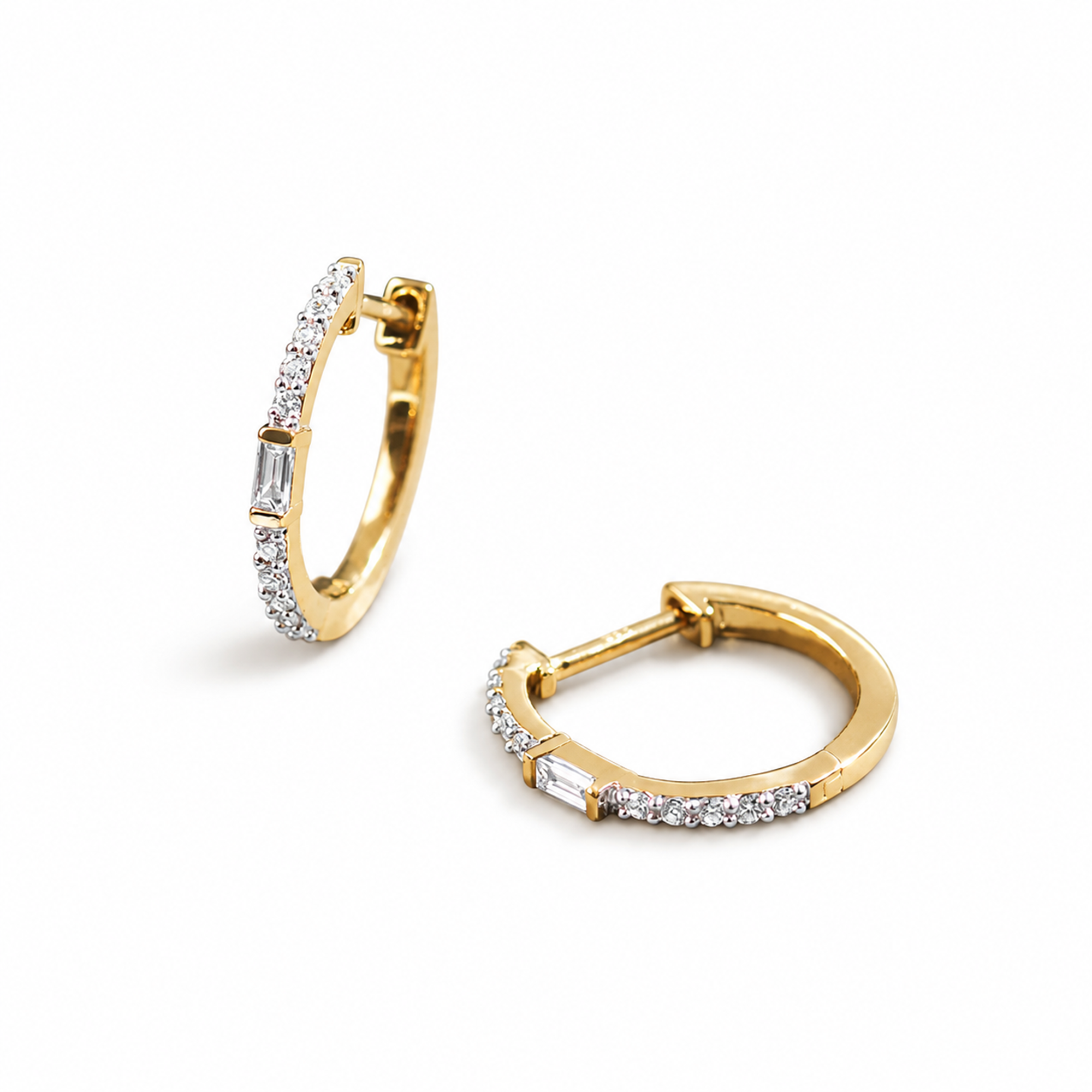 Zäzilie 18K Gold Baguette Round Hoop Earrings